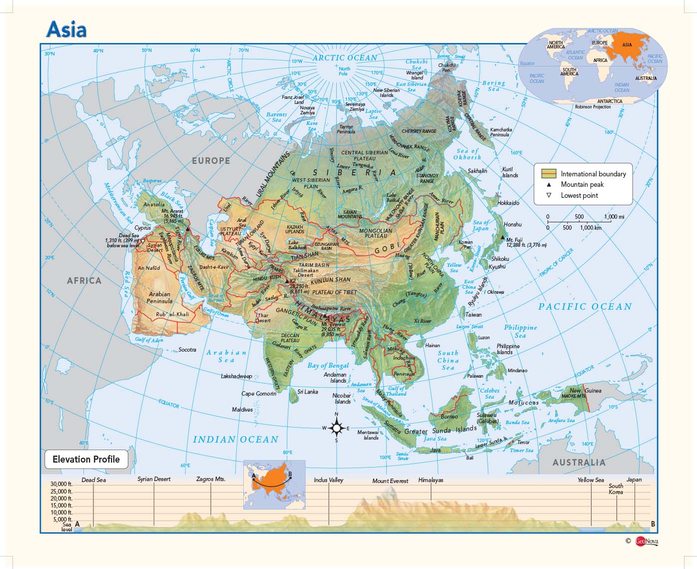 Physical map of asia