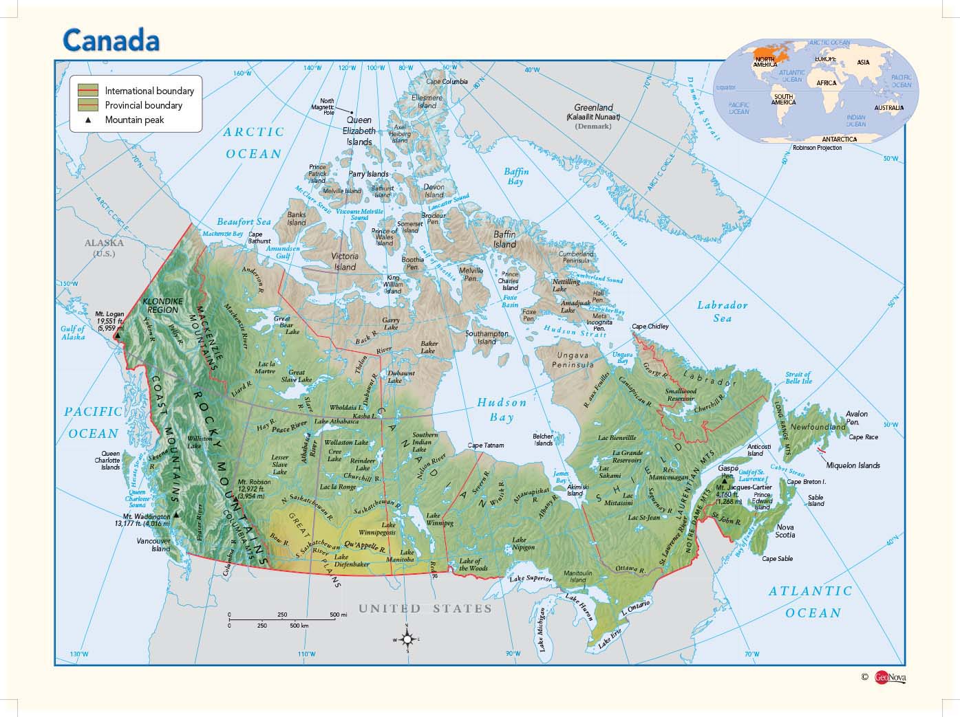 Physical Map Of Canada Labeled