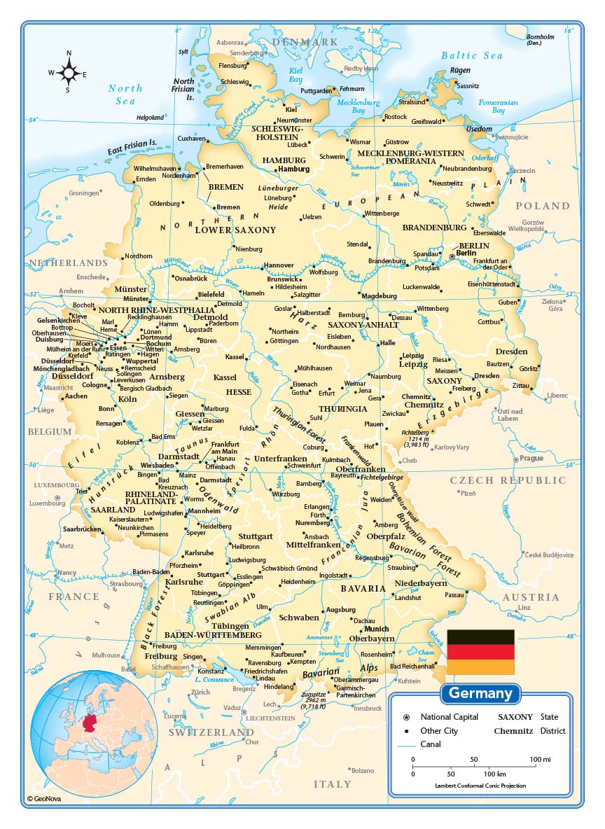 Germany Wall Map by GeoNova - MapSales