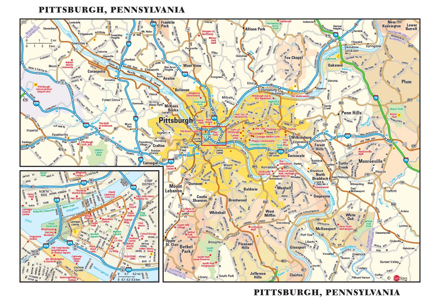 Pittsburgh, PA Wall Map by GeoNova MapSales