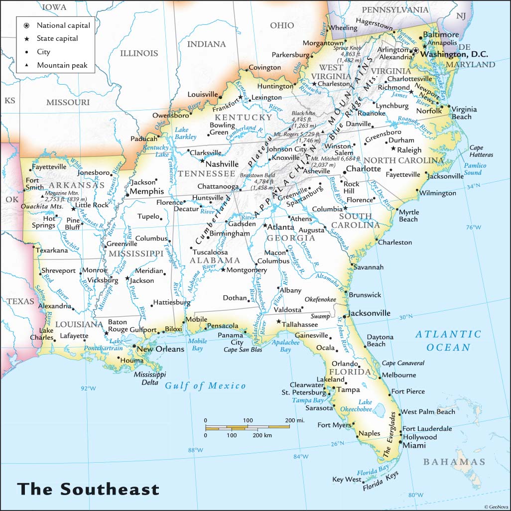 US Southeast Regional Wall Map by GeoNova - MapSales