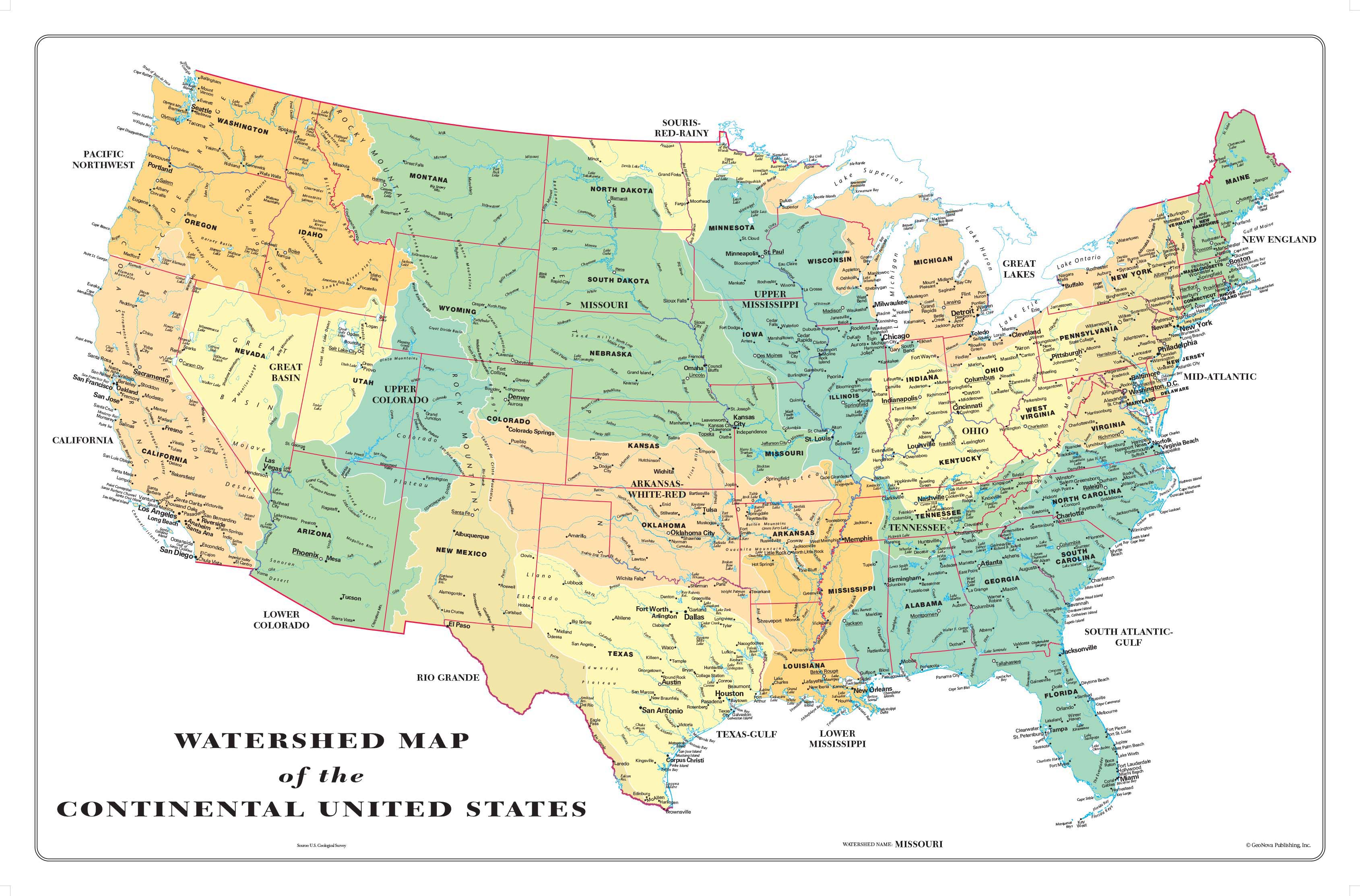 Watersheds Of North America Wall Map This Map Shows Watershed Basins ...
