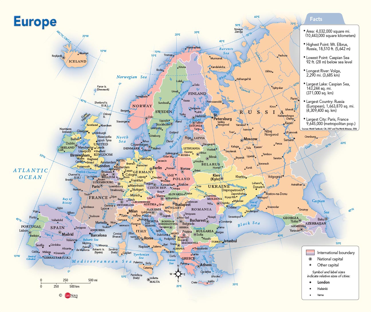 Large Detailed Political Map Of Europe With Roads And Major Cities In