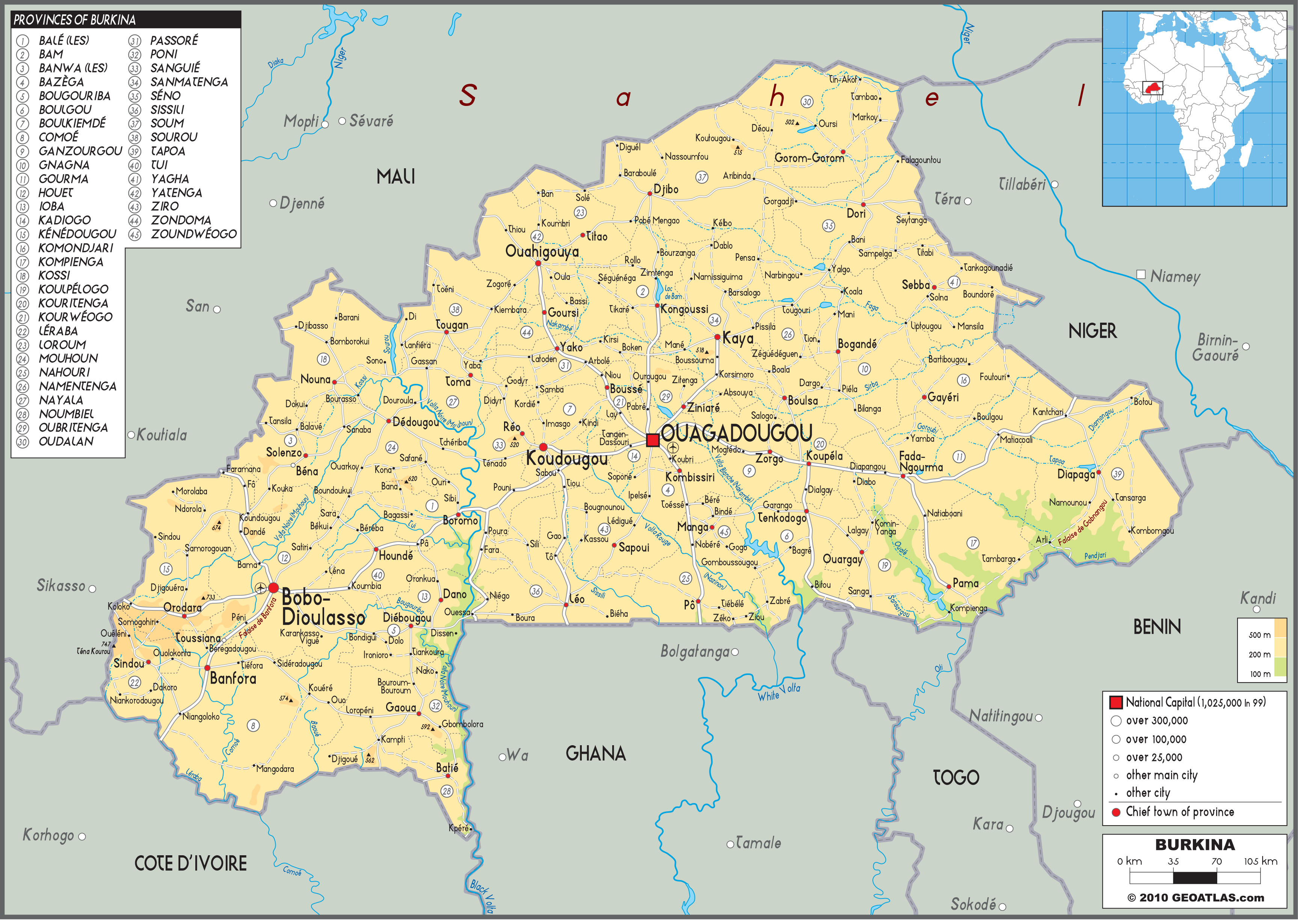 Burkina Faso Physical Wall Map by GraphiOgre MapSales