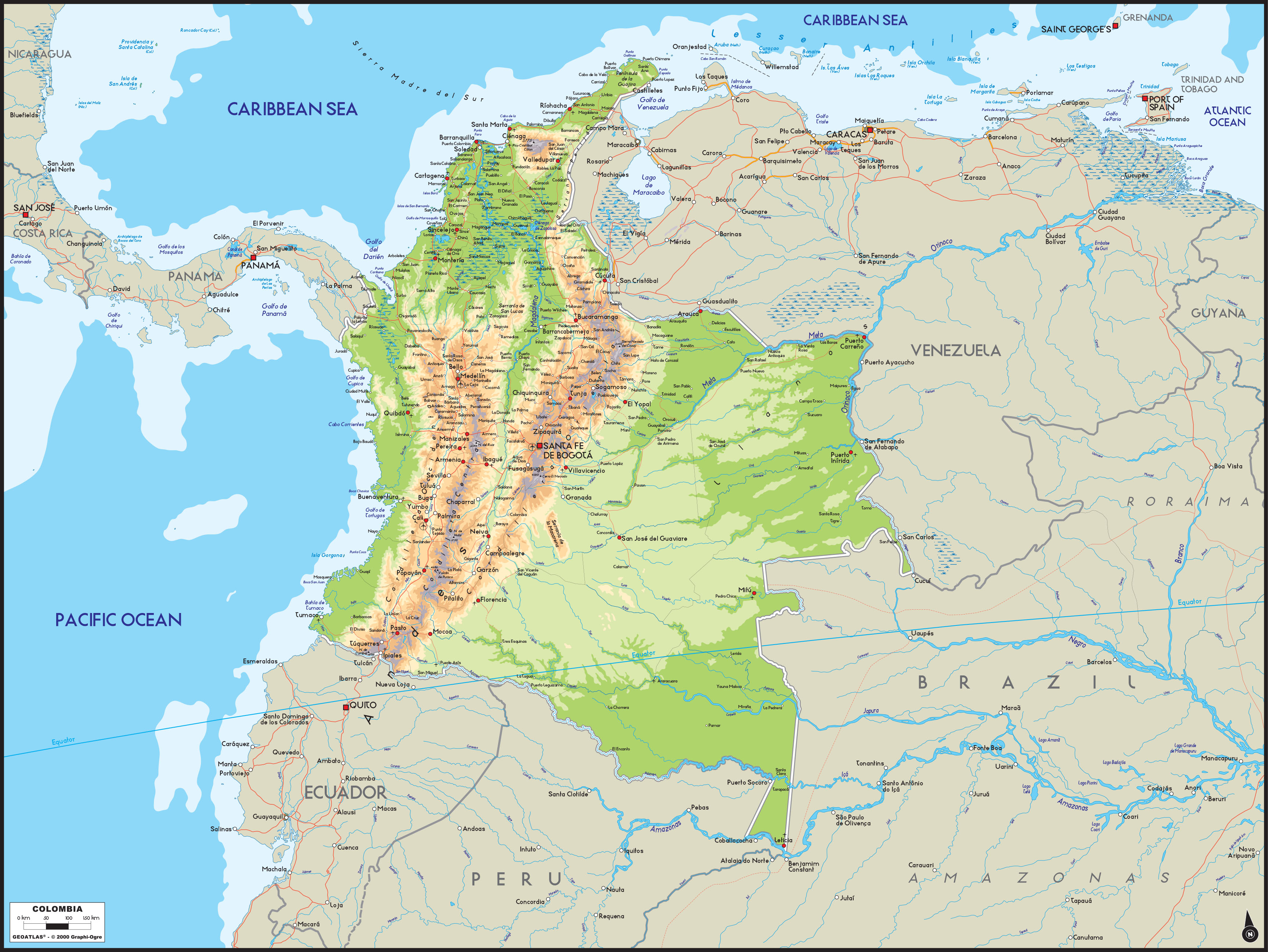 Physical Map Of Colombia COLOMBIAphy 