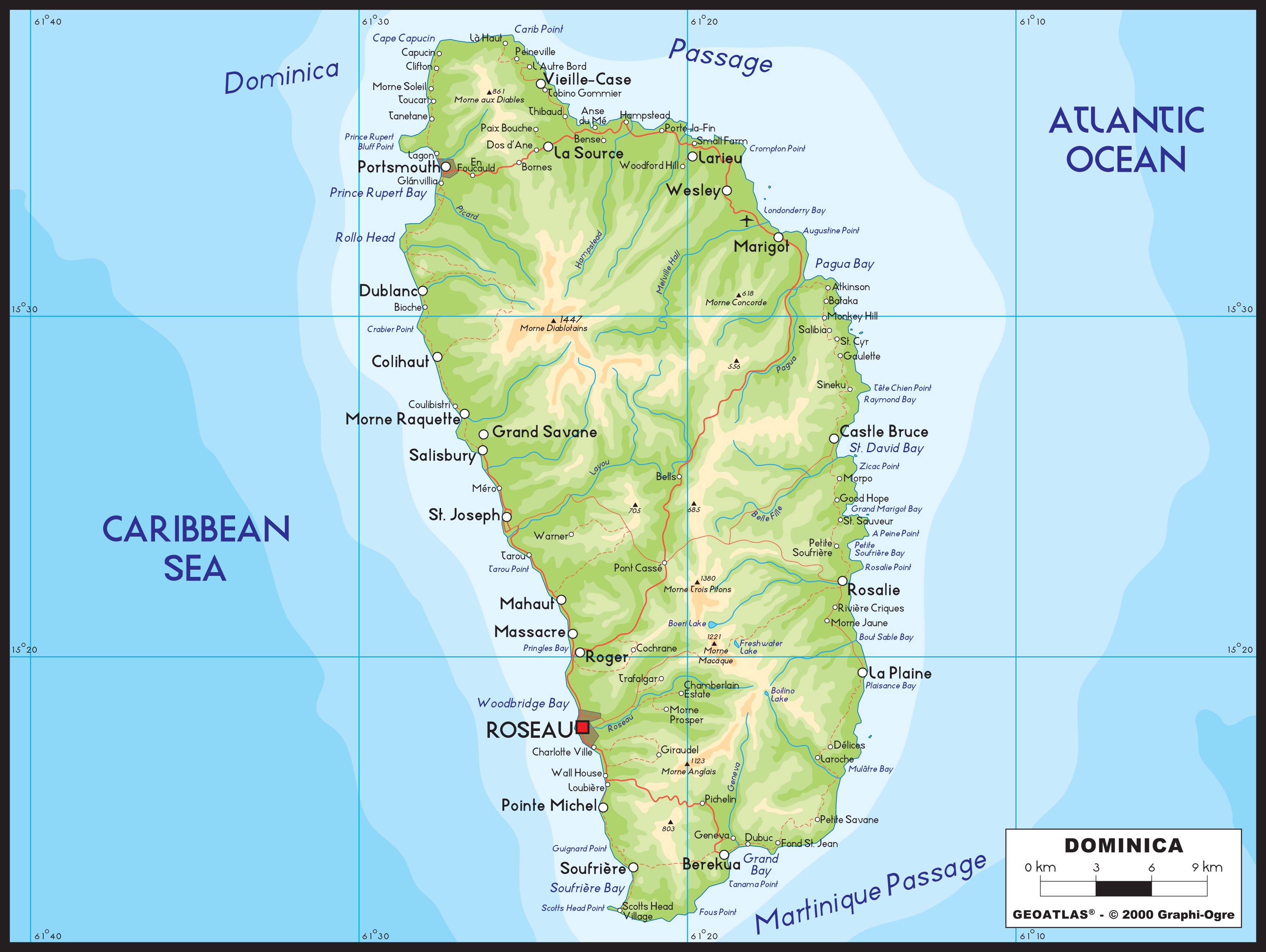 Dominica Physical Wall Map by GraphiOgre MapSales