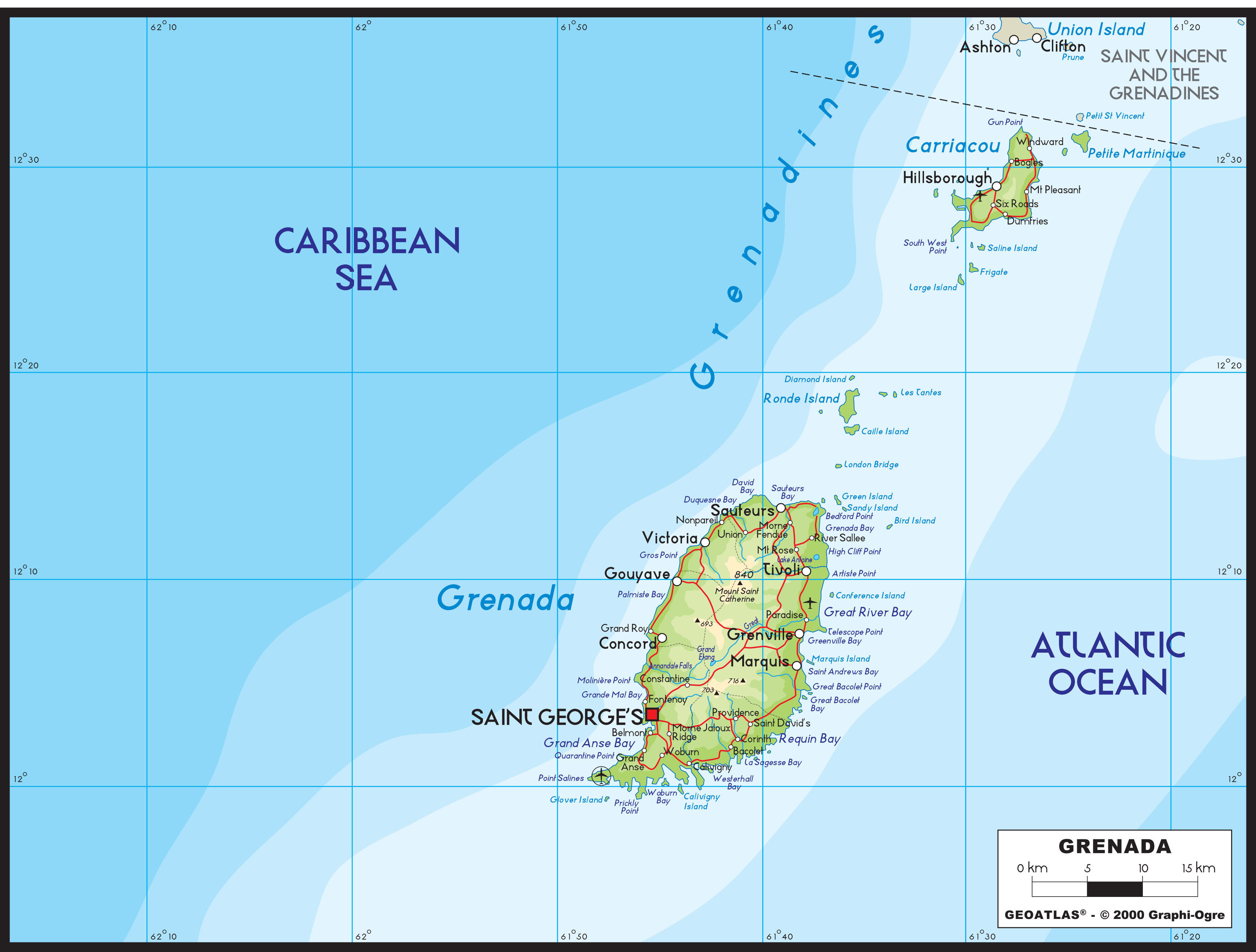 Grenada Physical Wall Map by GraphiOgre - MapSales