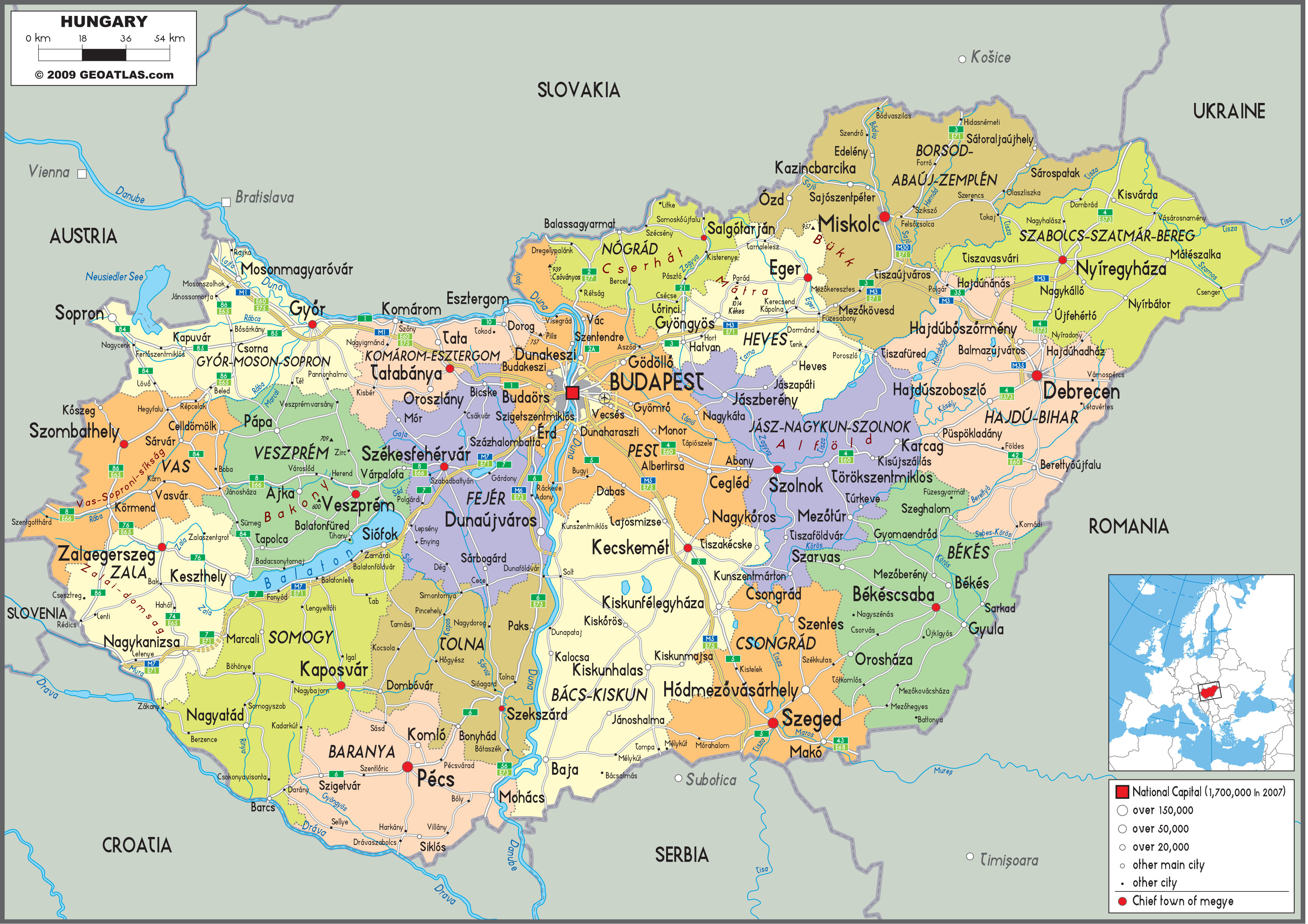 Hungary Political Wall Map by GraphiOgre - MapSales