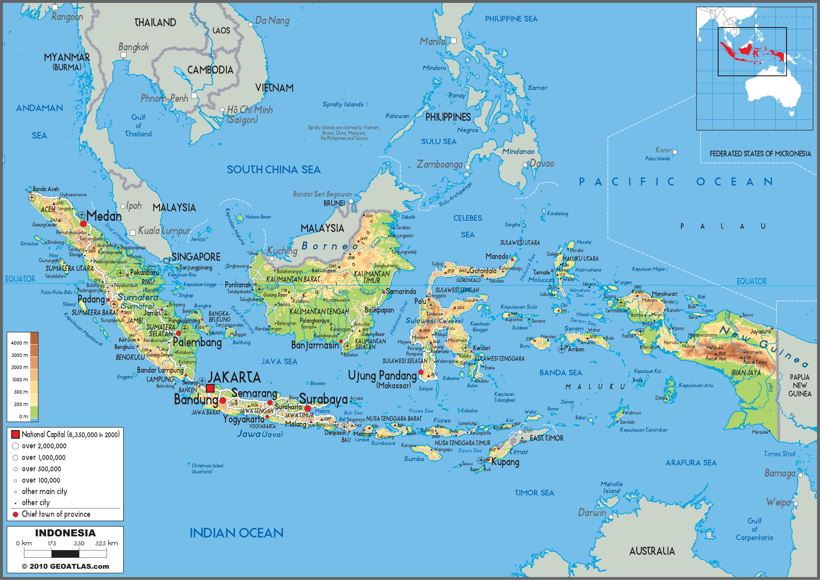 Large Detailed Physical Map Of Indonesia Indonesia Large Detailed