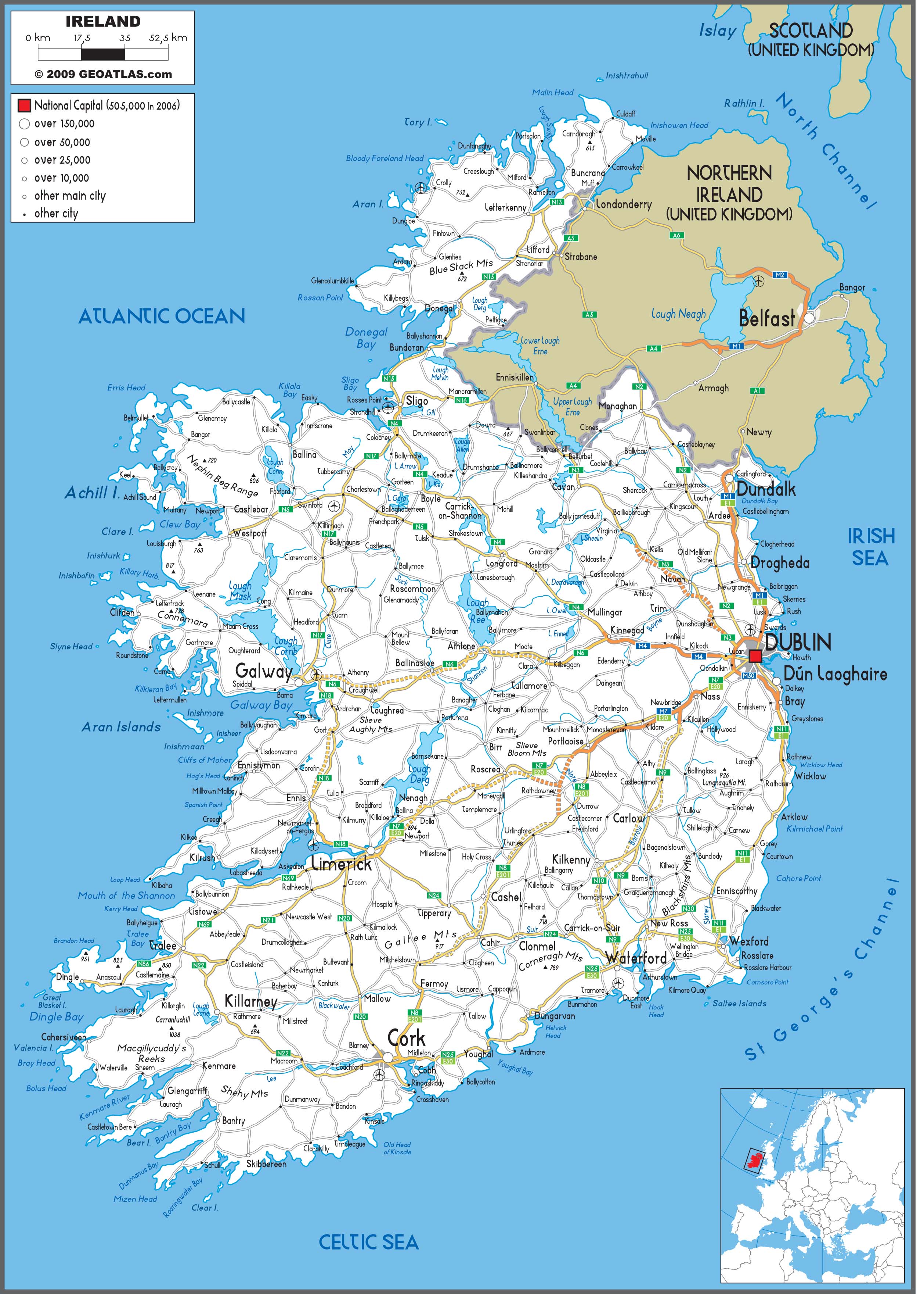 Ireland Road Wall Map by GraphiOgre