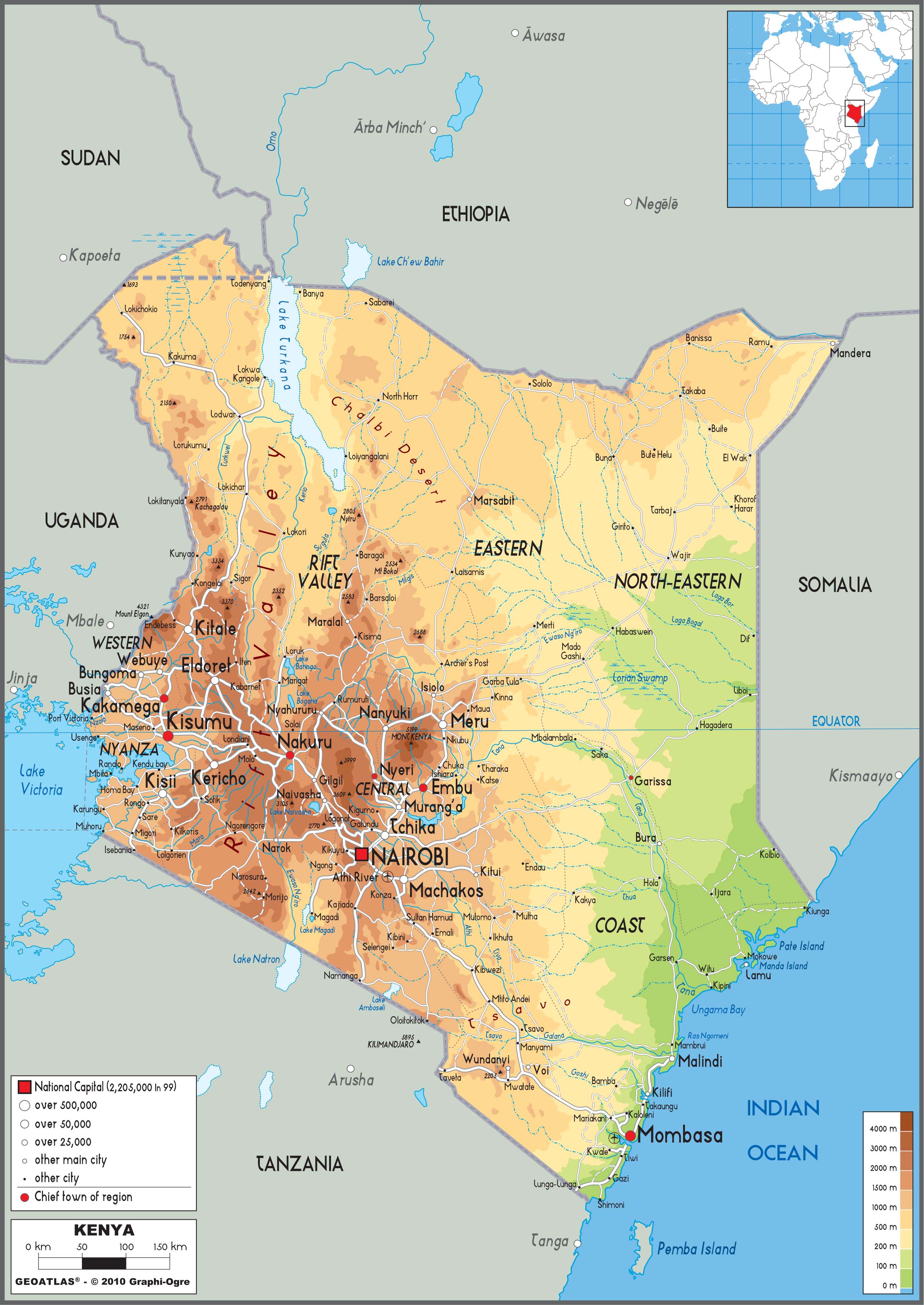 Kenya Physical Wall Map by GraphiOgre MapSales