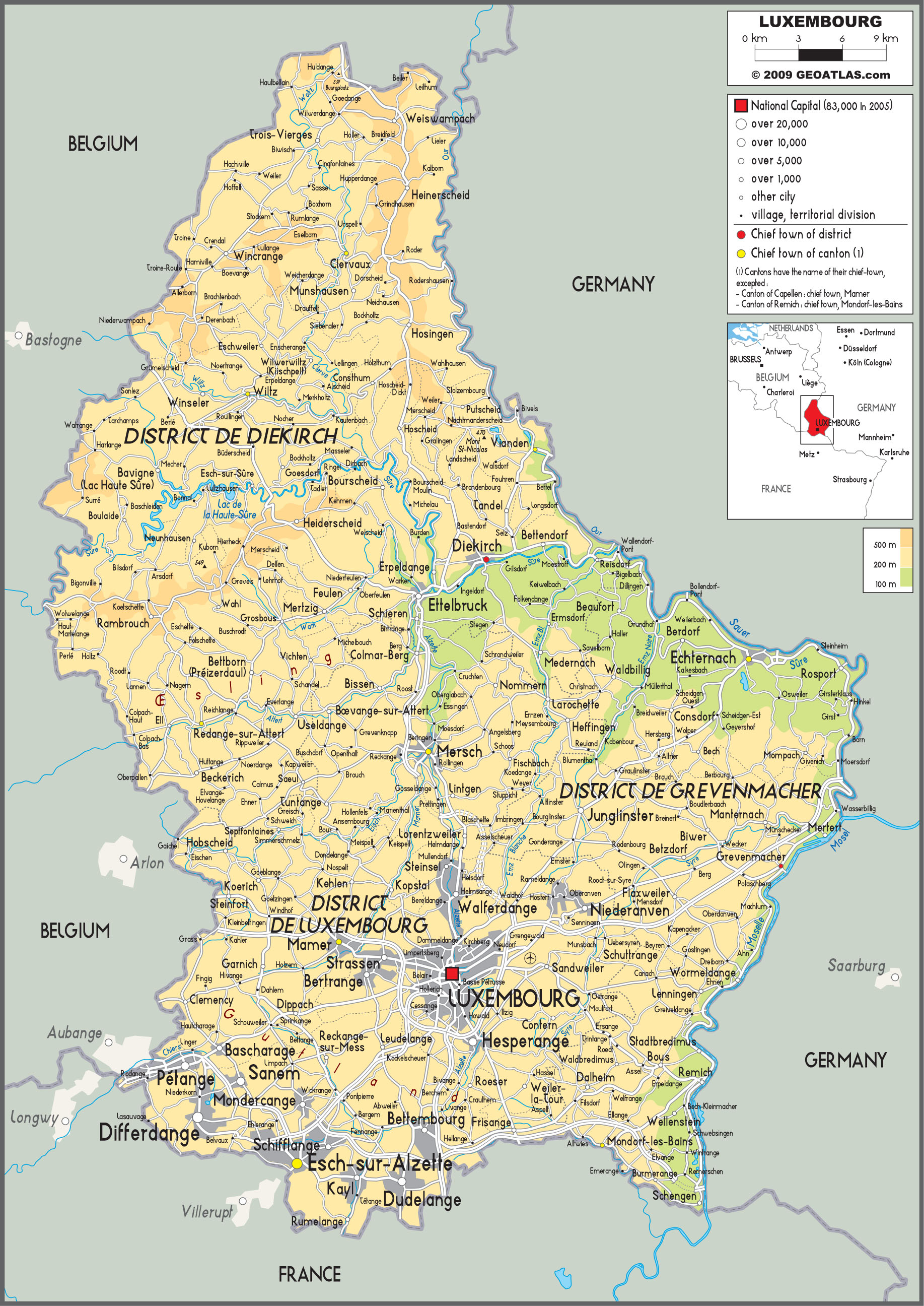 Luxembourg Physical Wall Map by GraphiOgre MapSales