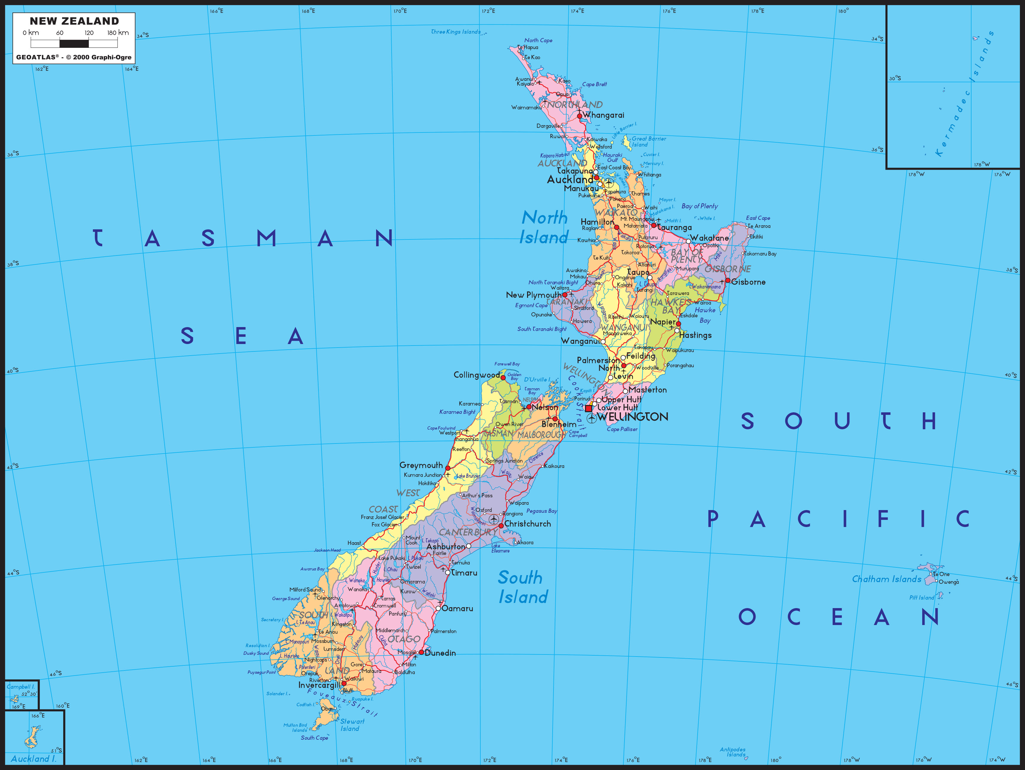 New Zealand Political Wall Map by GraphiOgre MapSales