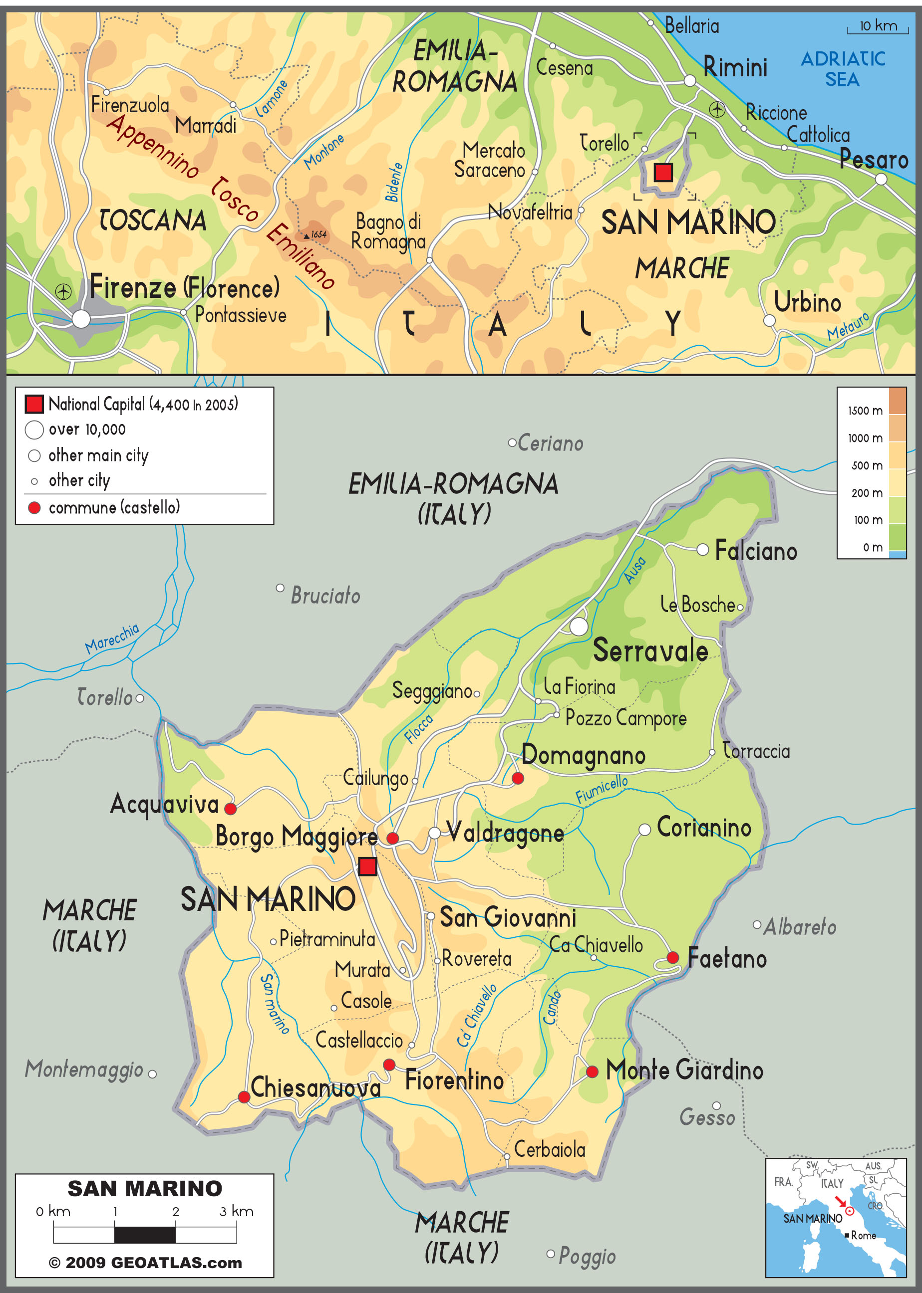 San Marino Physical Wall Map by GraphiOgre
