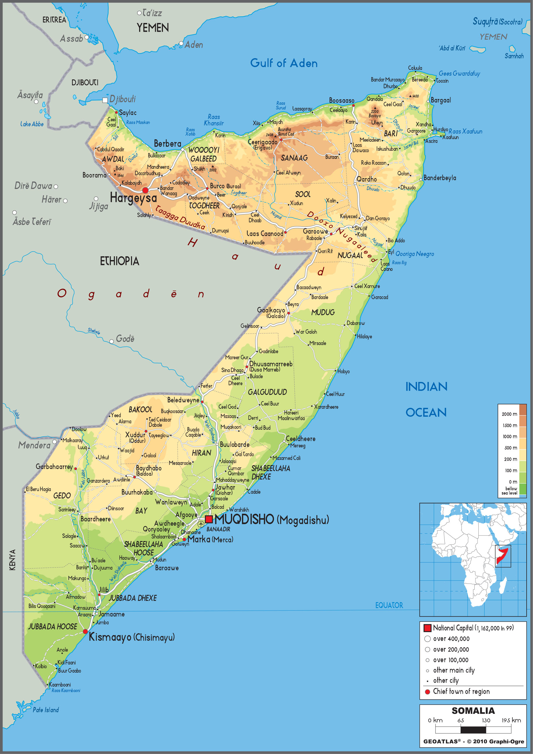 Somalia Physical Wall Map by GraphiOgre MapSales