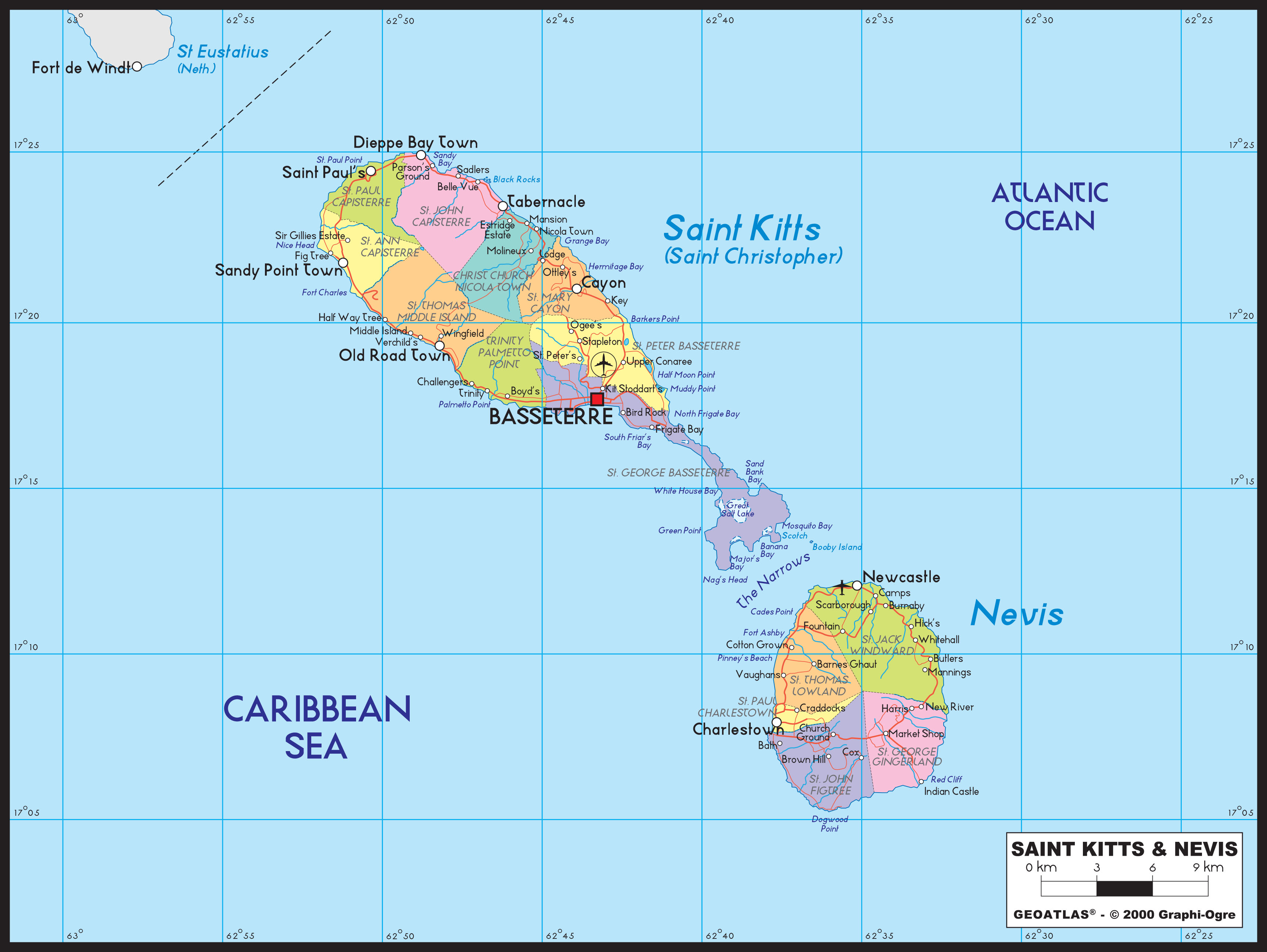 St Kitts Nevis Political Wall Map by GraphiOgre MapSales