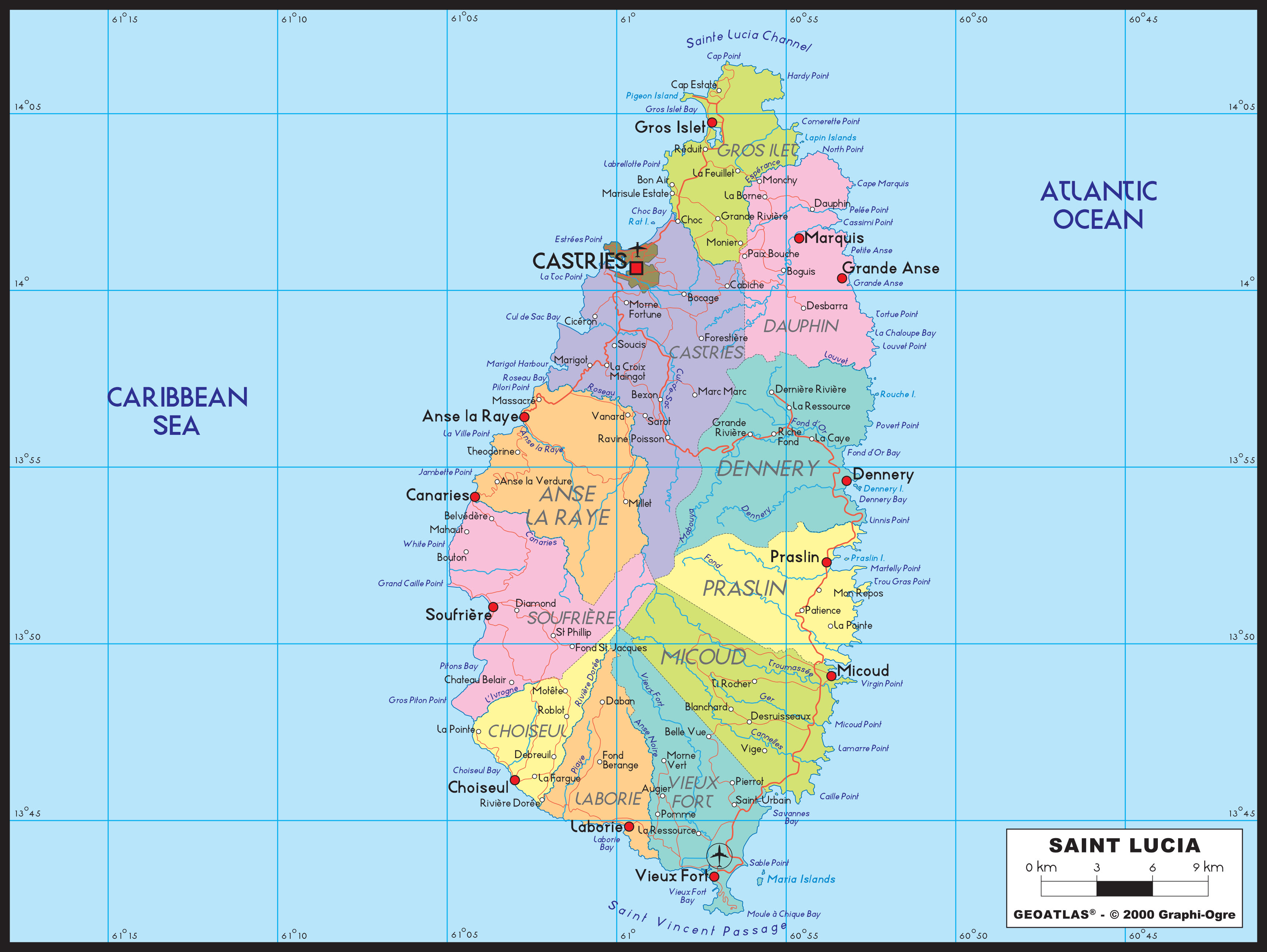 St Lucia Political Wall Map by - ST LUCIApol