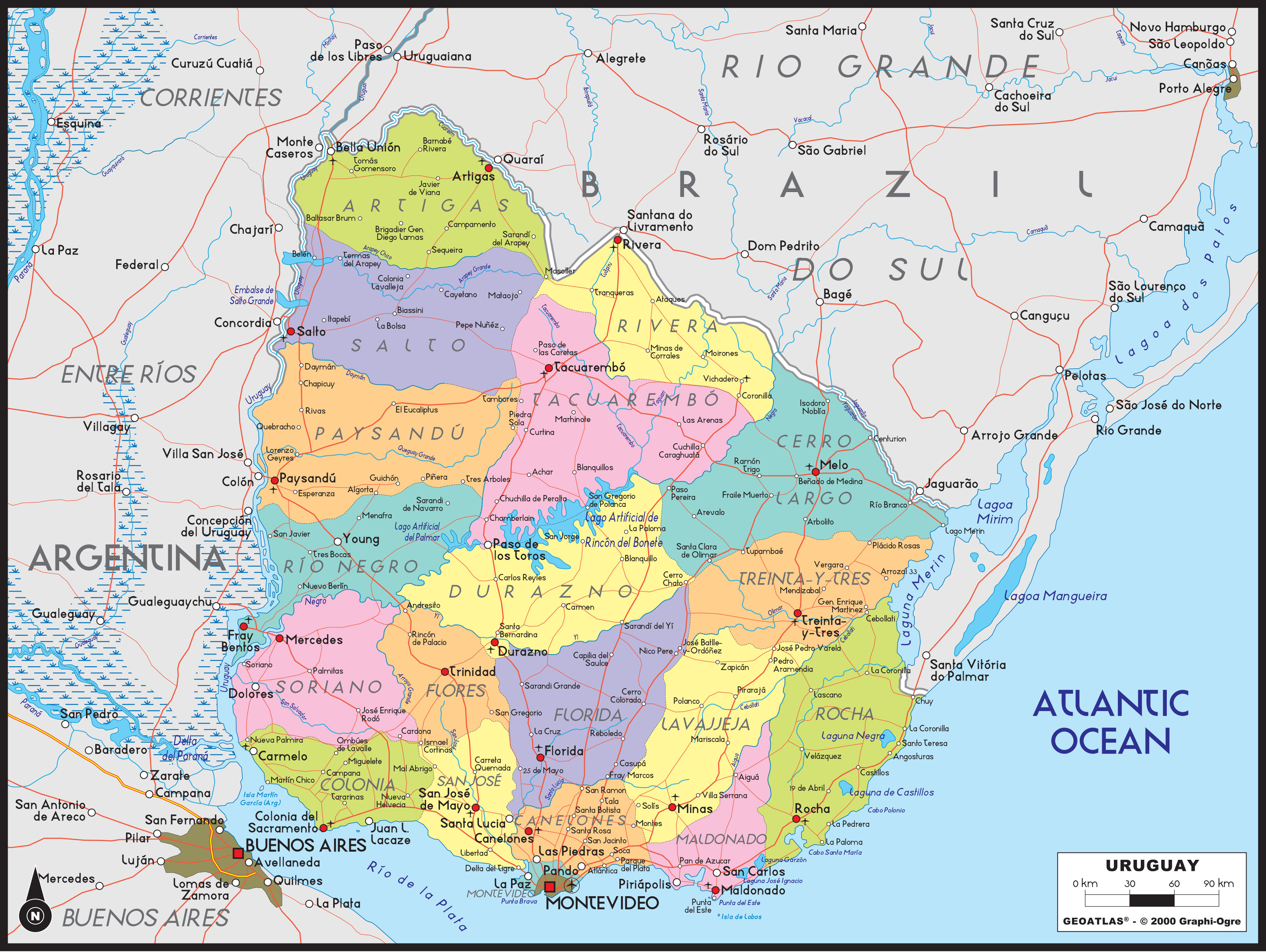 Uruguay Political Wall Map by GraphiOgre MapSales