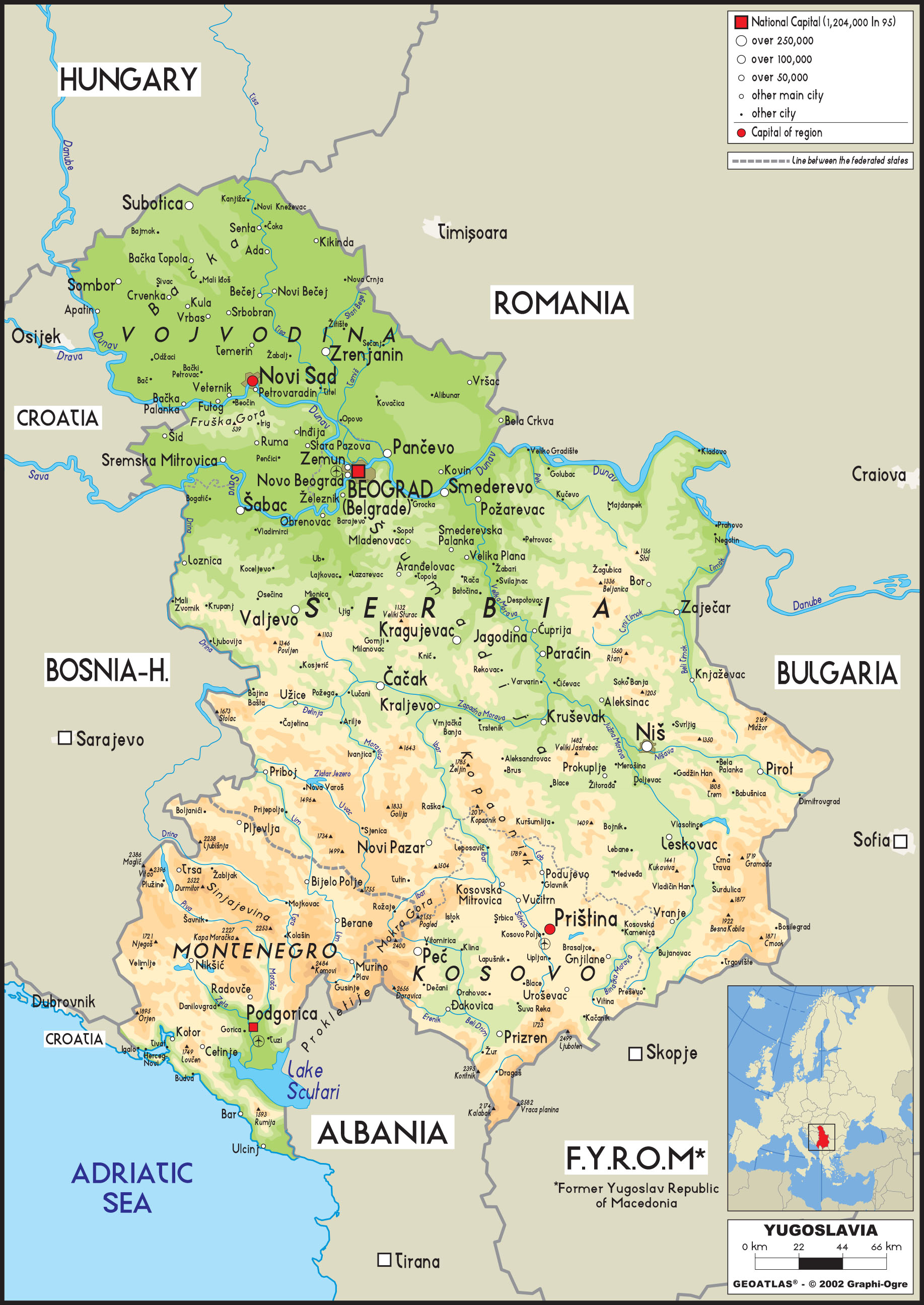 Yugoslavia Physical Wall Map by GraphiOgre