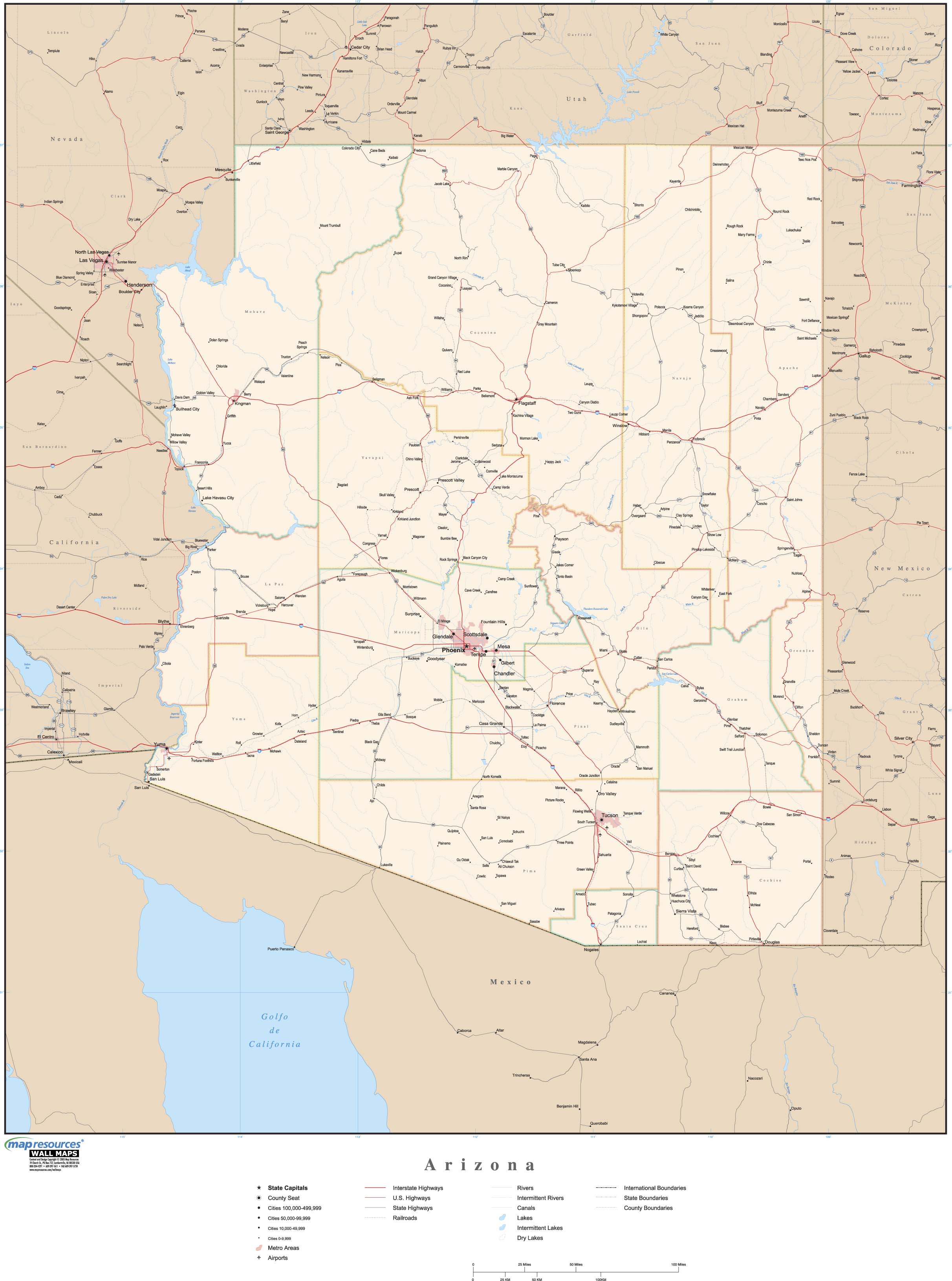 Large Detailed Roads And Highways Map Of Arizona State With All Cities Images