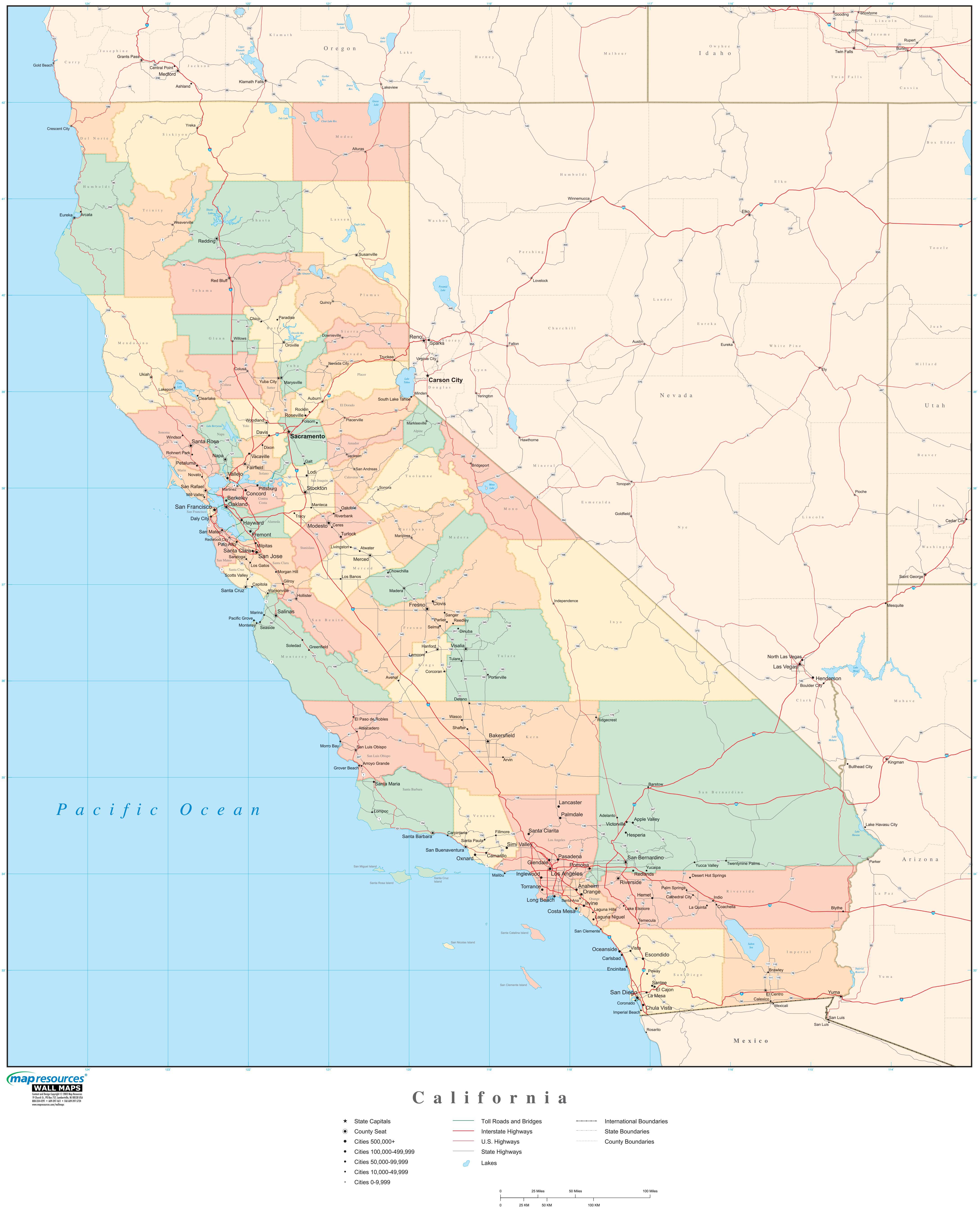 California Wall Map With Counties By Map Resources Mapsales