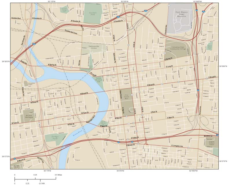 Columbus Downtown Wall Map by Map Resources MapSales