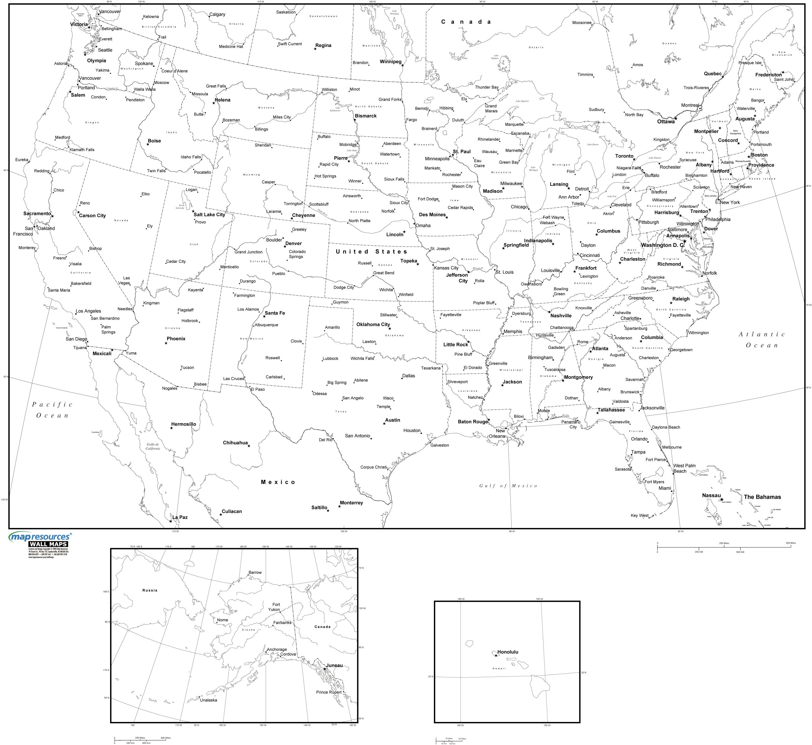 United States Political Wall Map (Grayscale) by Map Resources - MapSales
