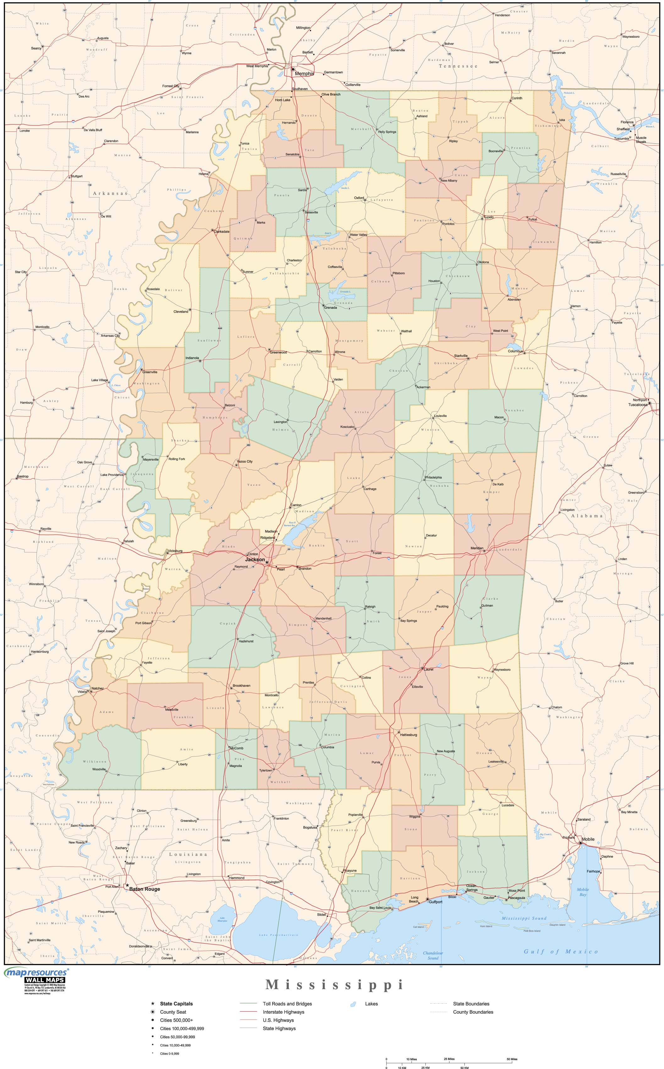 Mississippi Wall Map with Counties by Map Resources MapSales