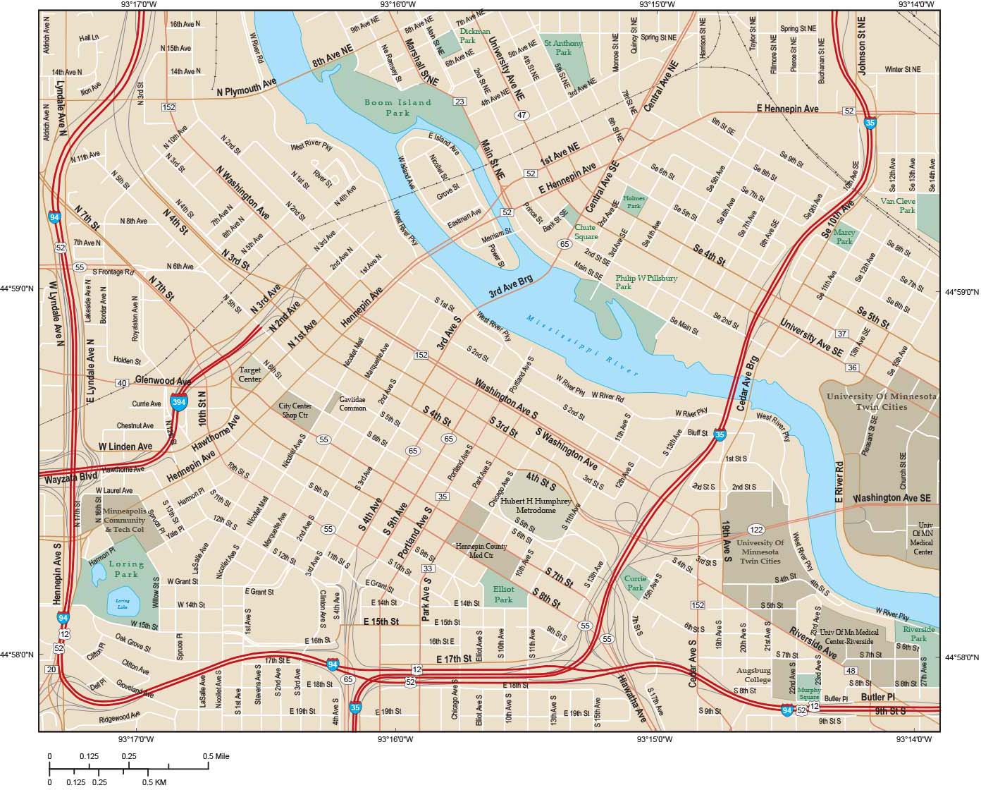 Minneapolis Downtown Wall Map by Map Resources