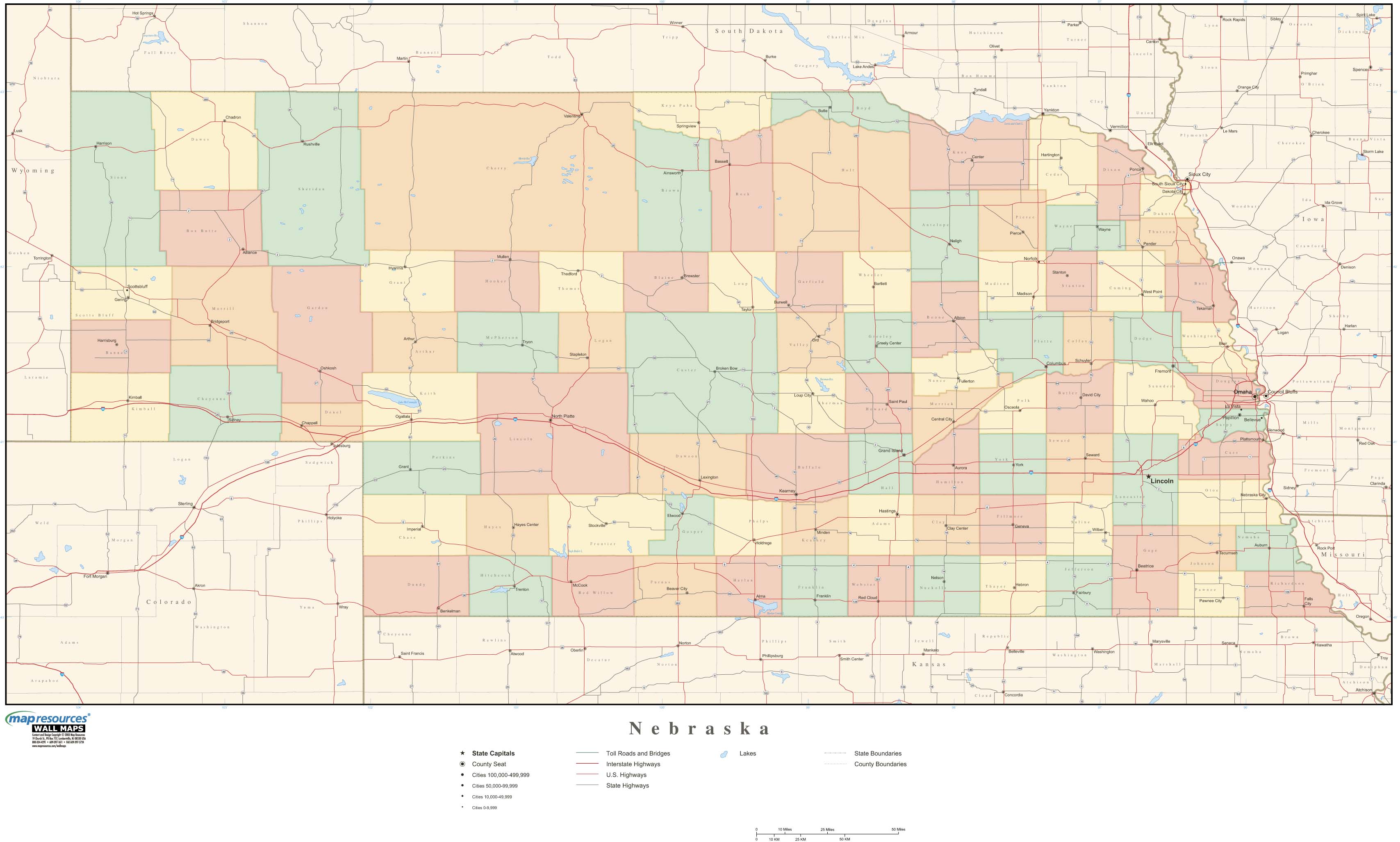 Nebraska Wall Map with Counties by Map Resources MapSales
