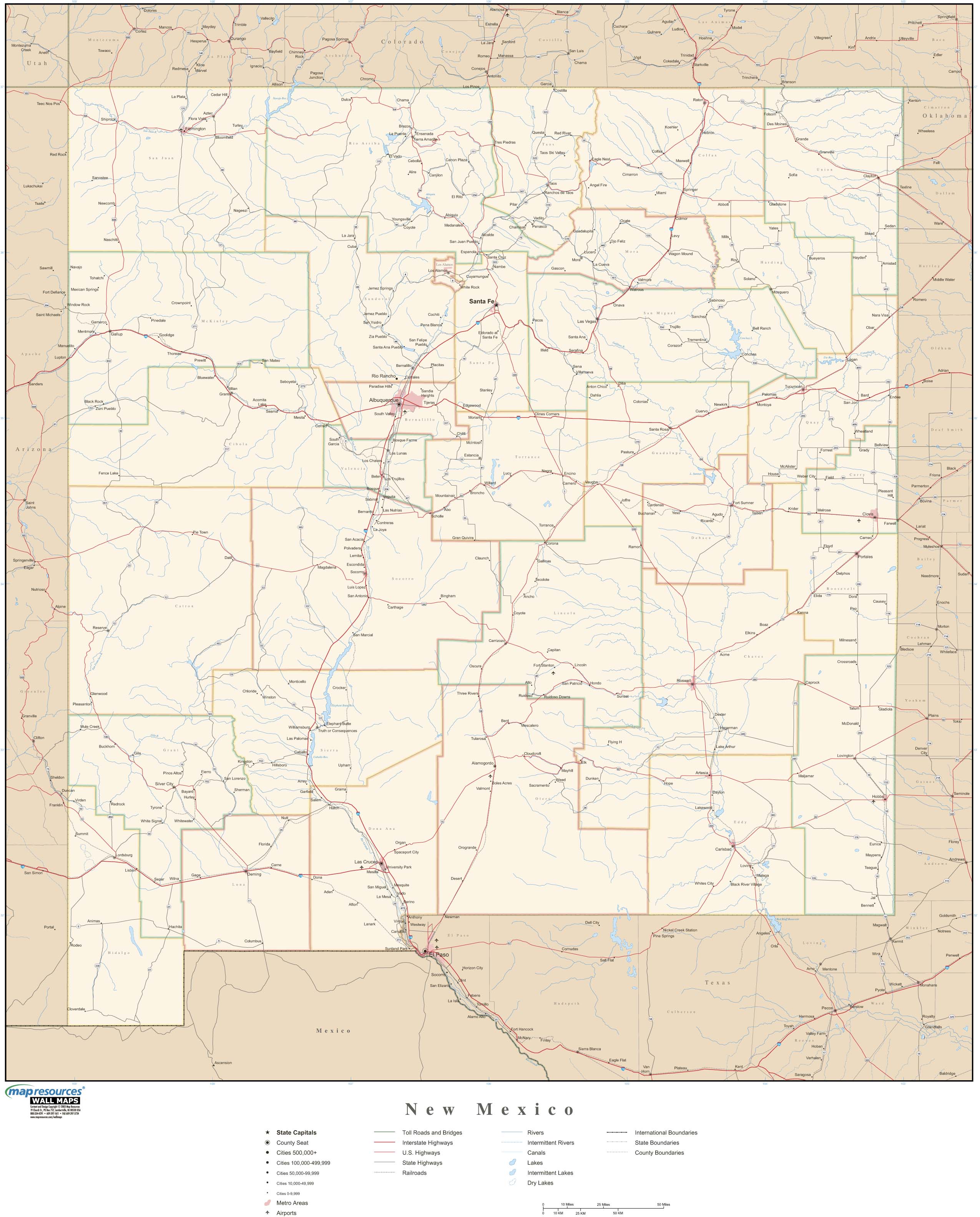 New Mexico Wall Map with Roads by Map Resources - MapSales