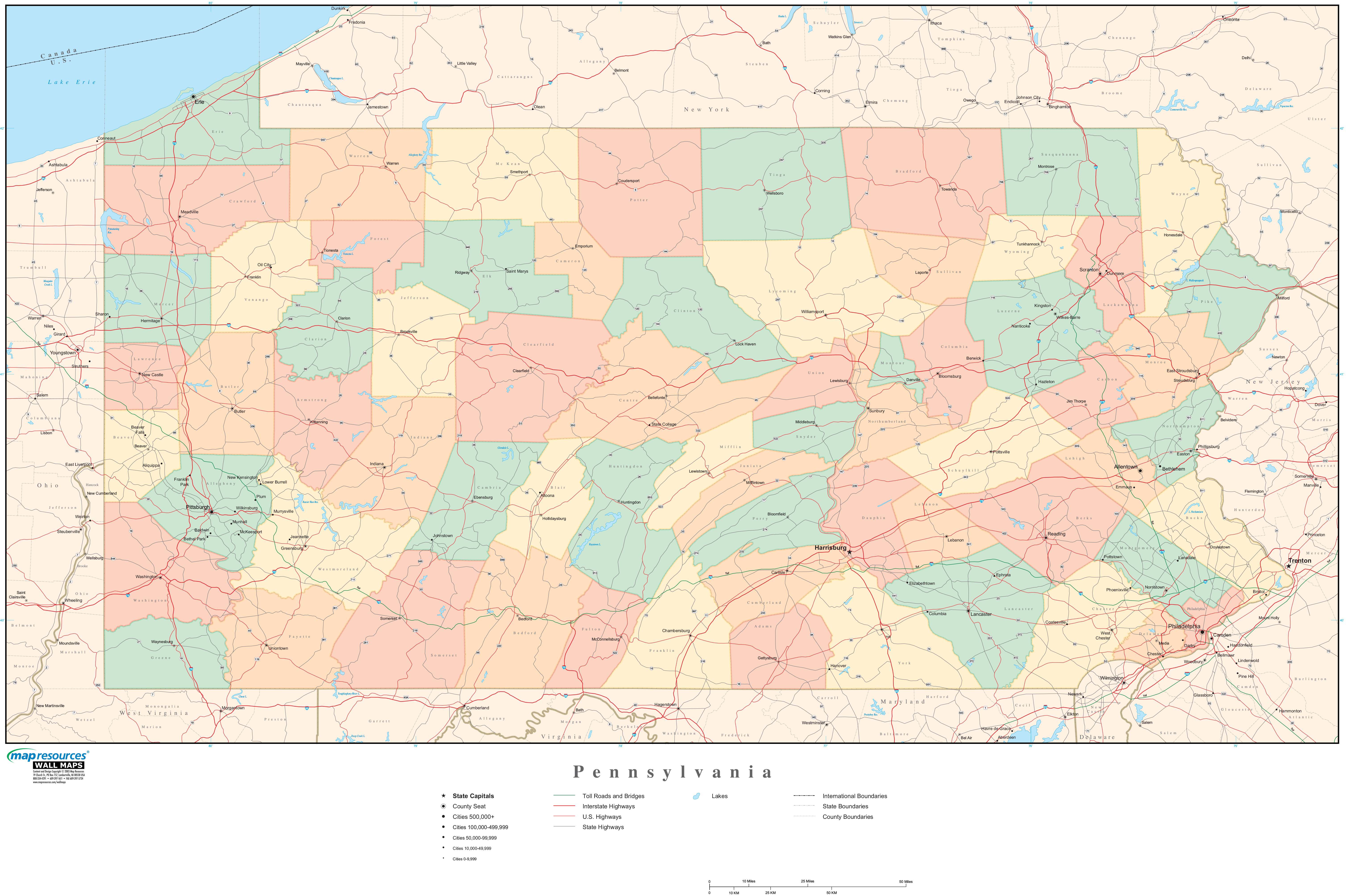 Pennsylvania Wall Map with Counties by Map Resources MapSales
