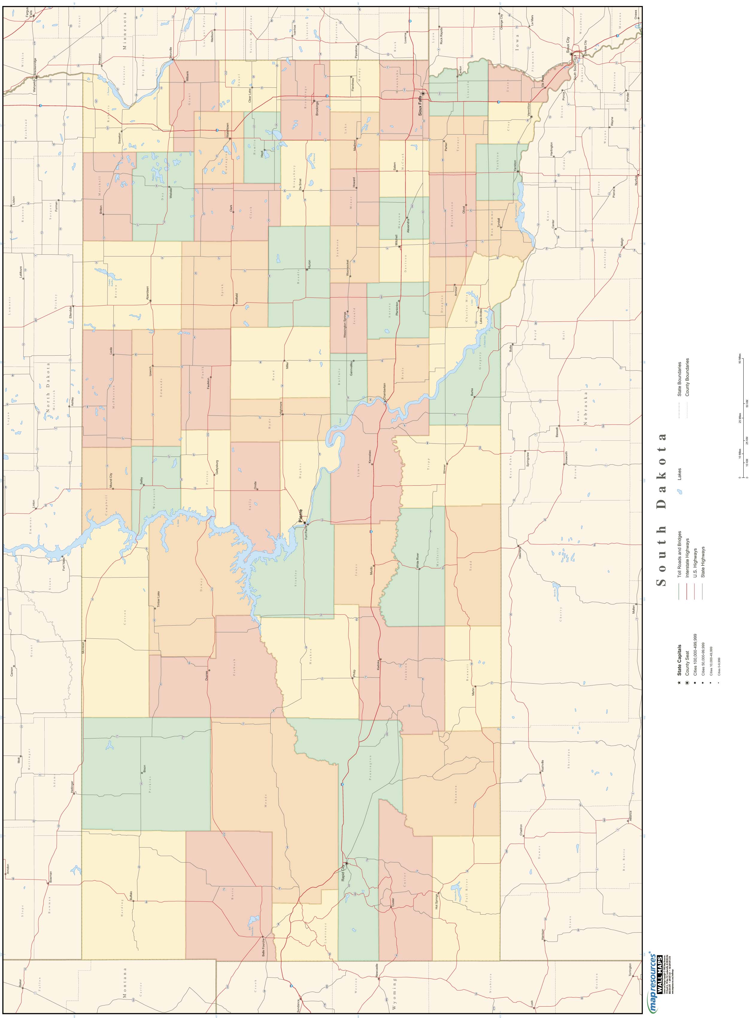 South dakota Wall Map with Counties