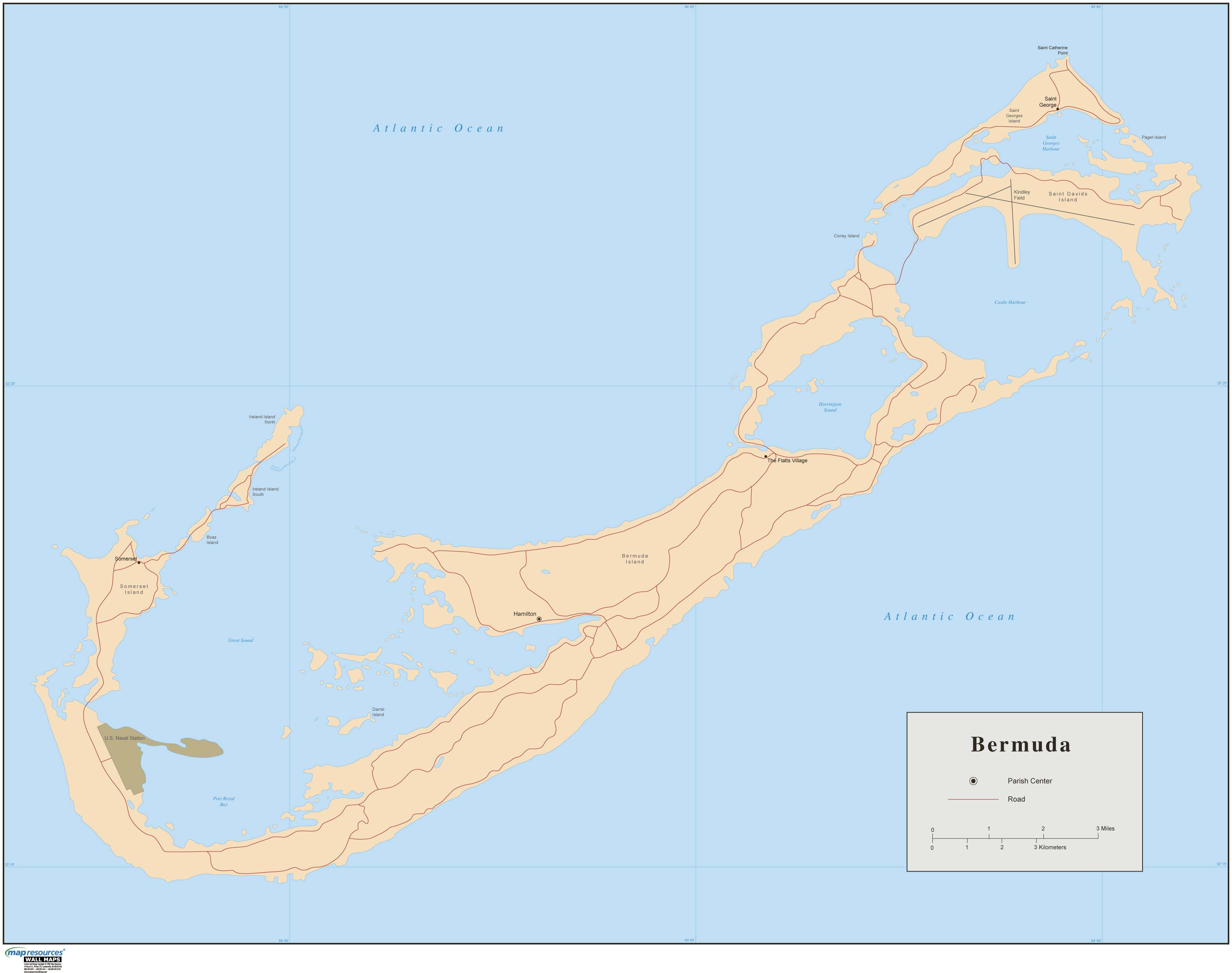 Bermuda Wall Map by Map Resources MapSales