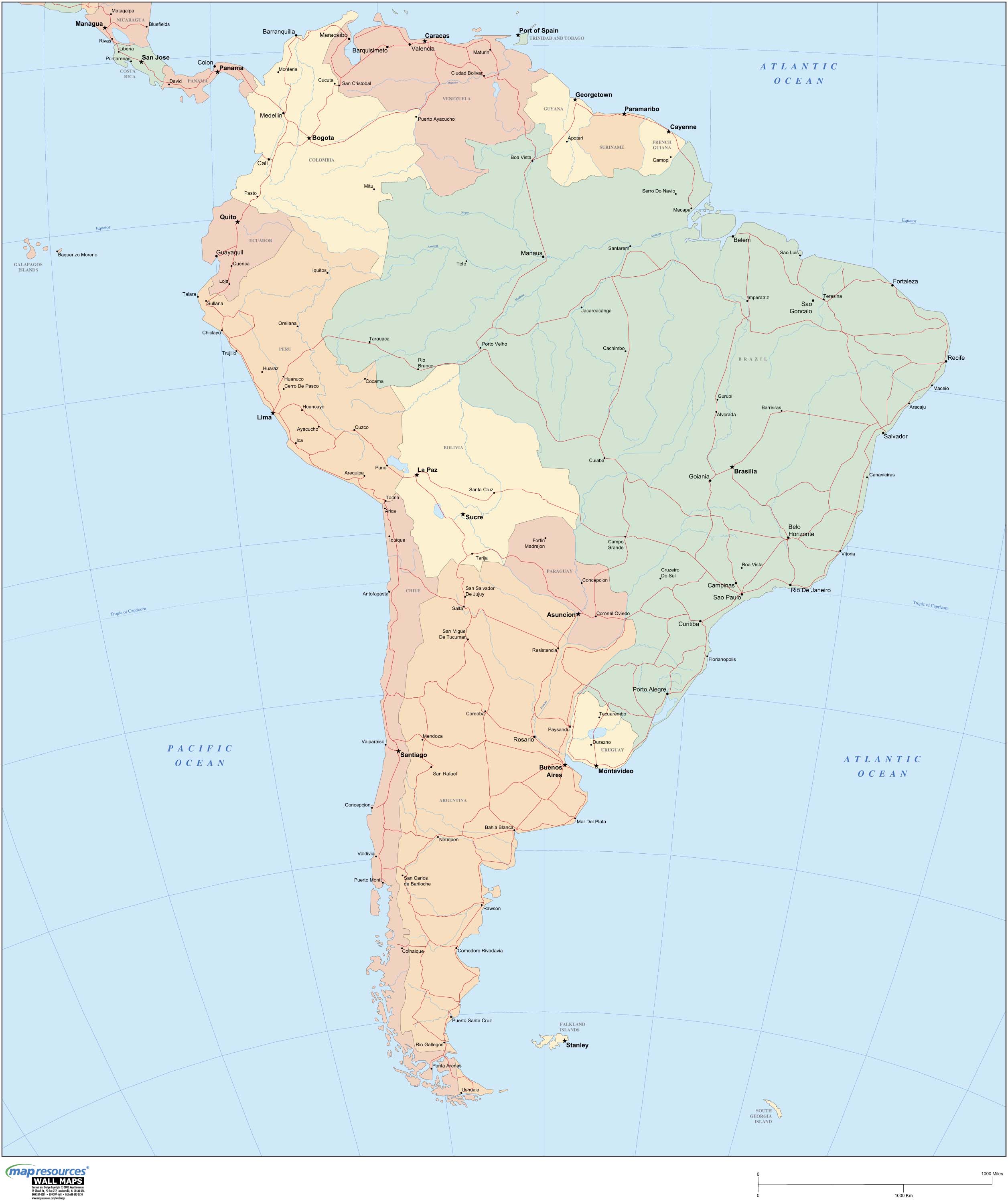 South America Wall Map by Map Resources - MapSales