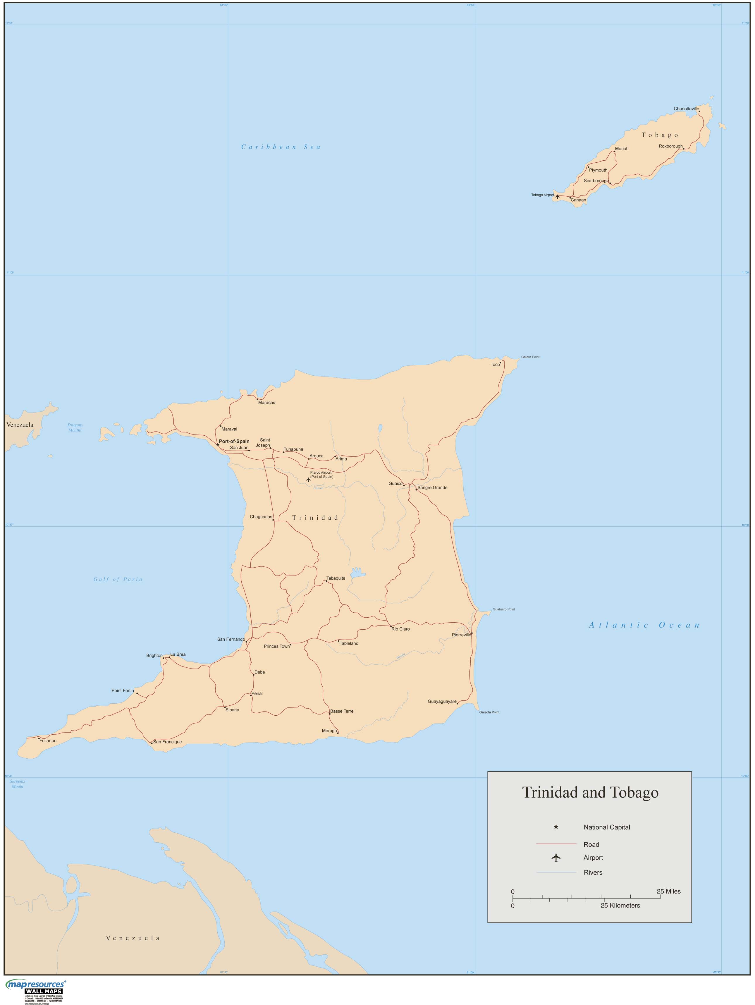Trinidad/Tobago Wall Map by Map Resources MapSales