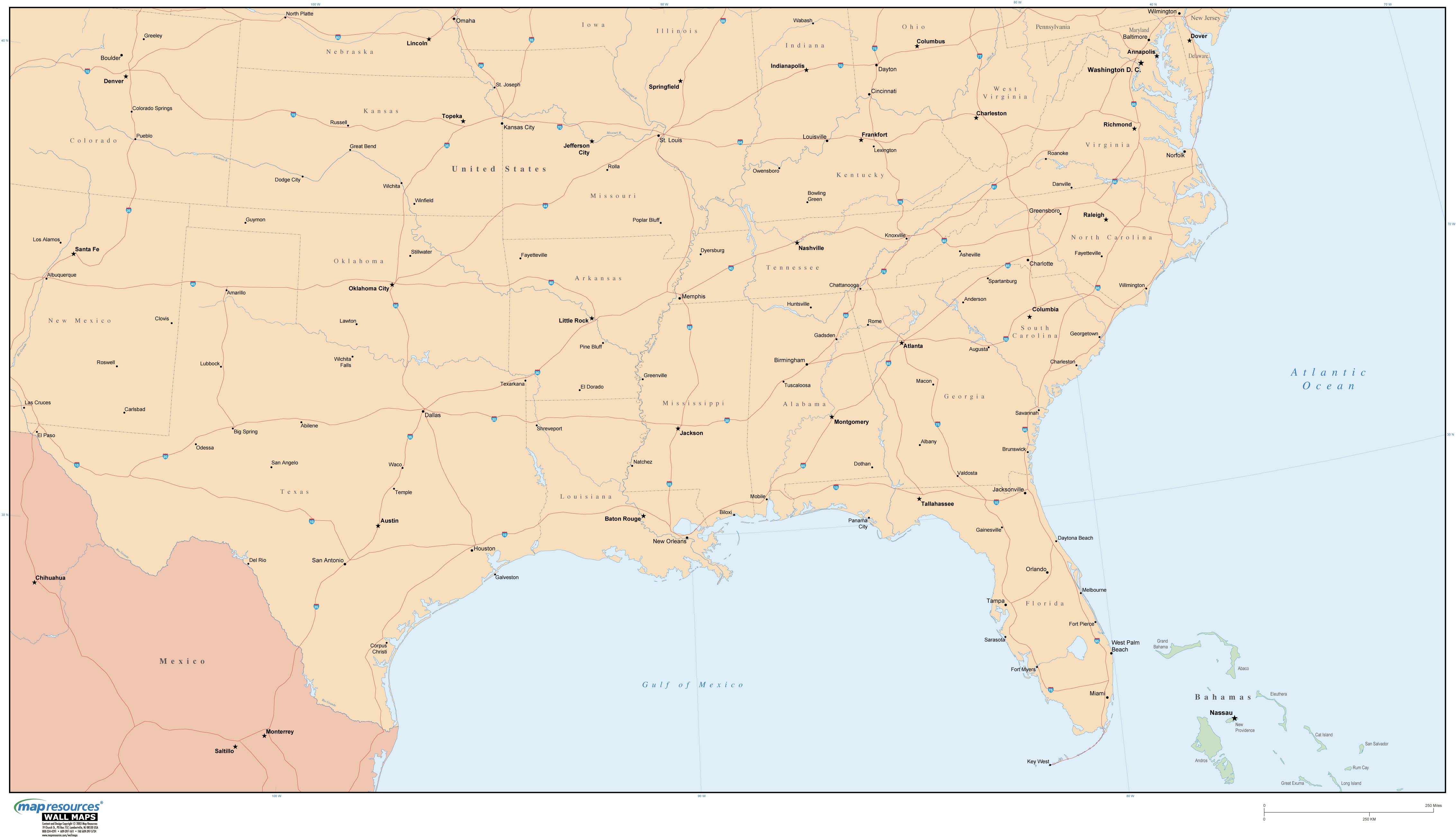 Southern States Map With Cities