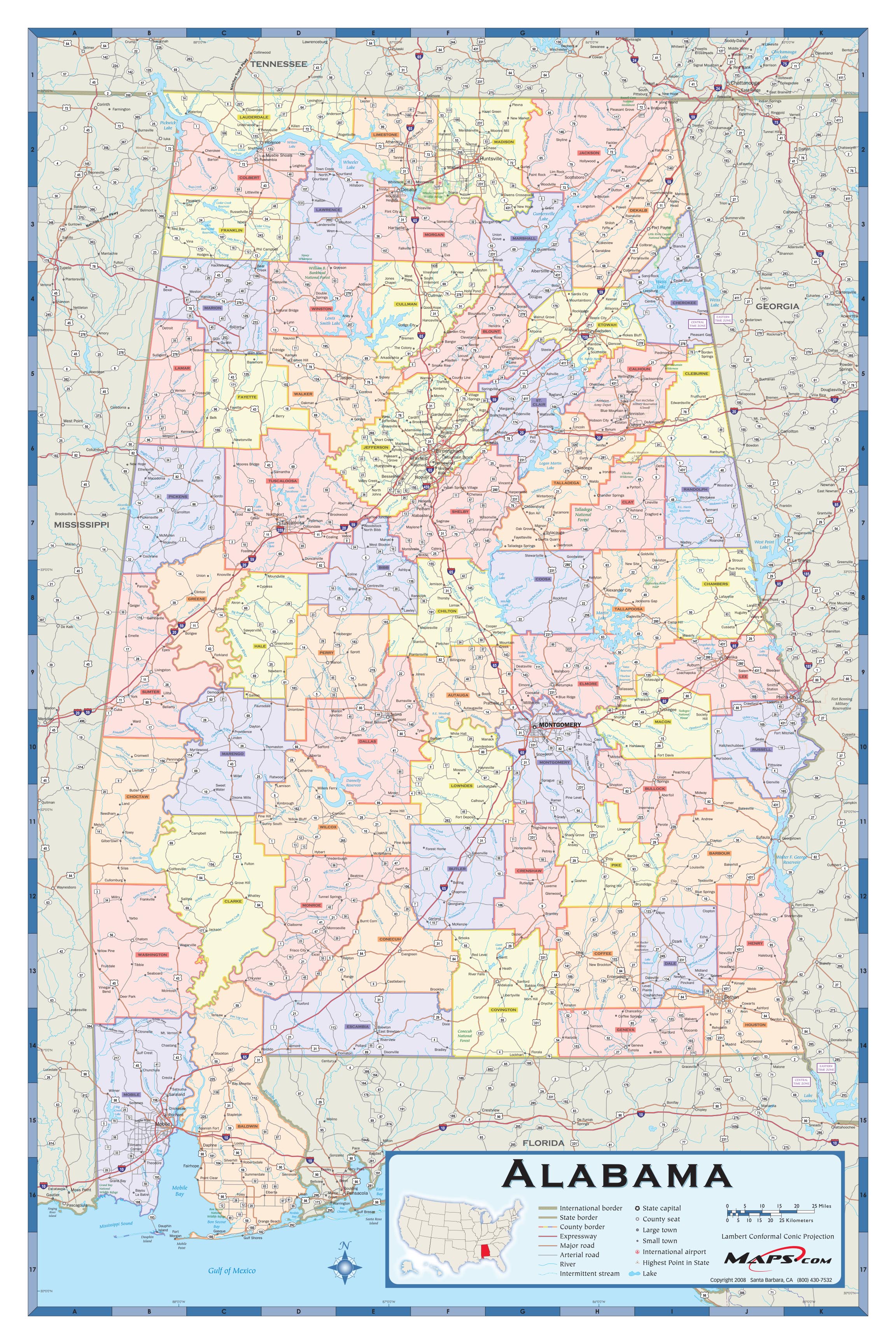 Alabama Counties Wall Map By Mapsales