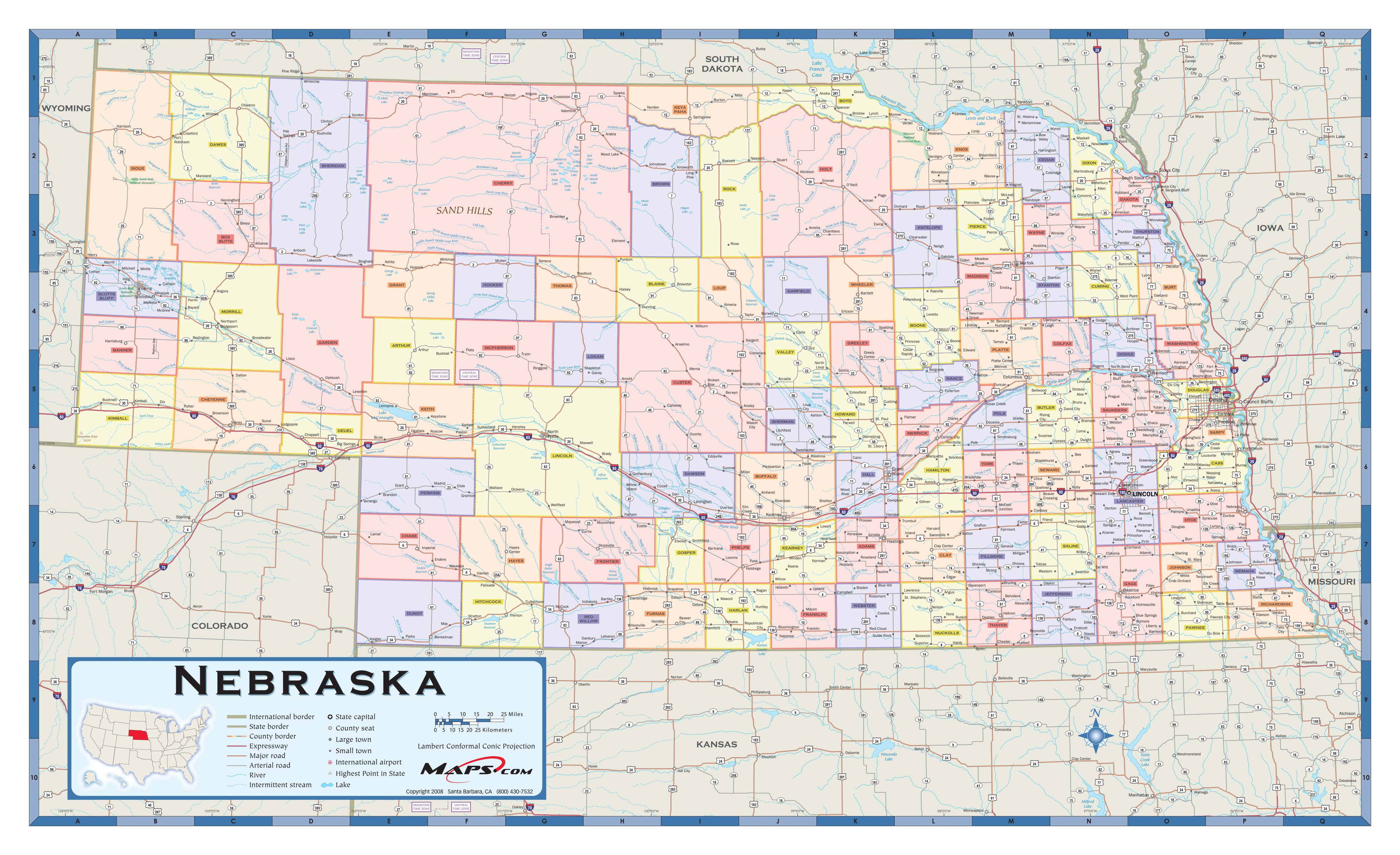 Nebraska Counties Wall Map By Mapsales