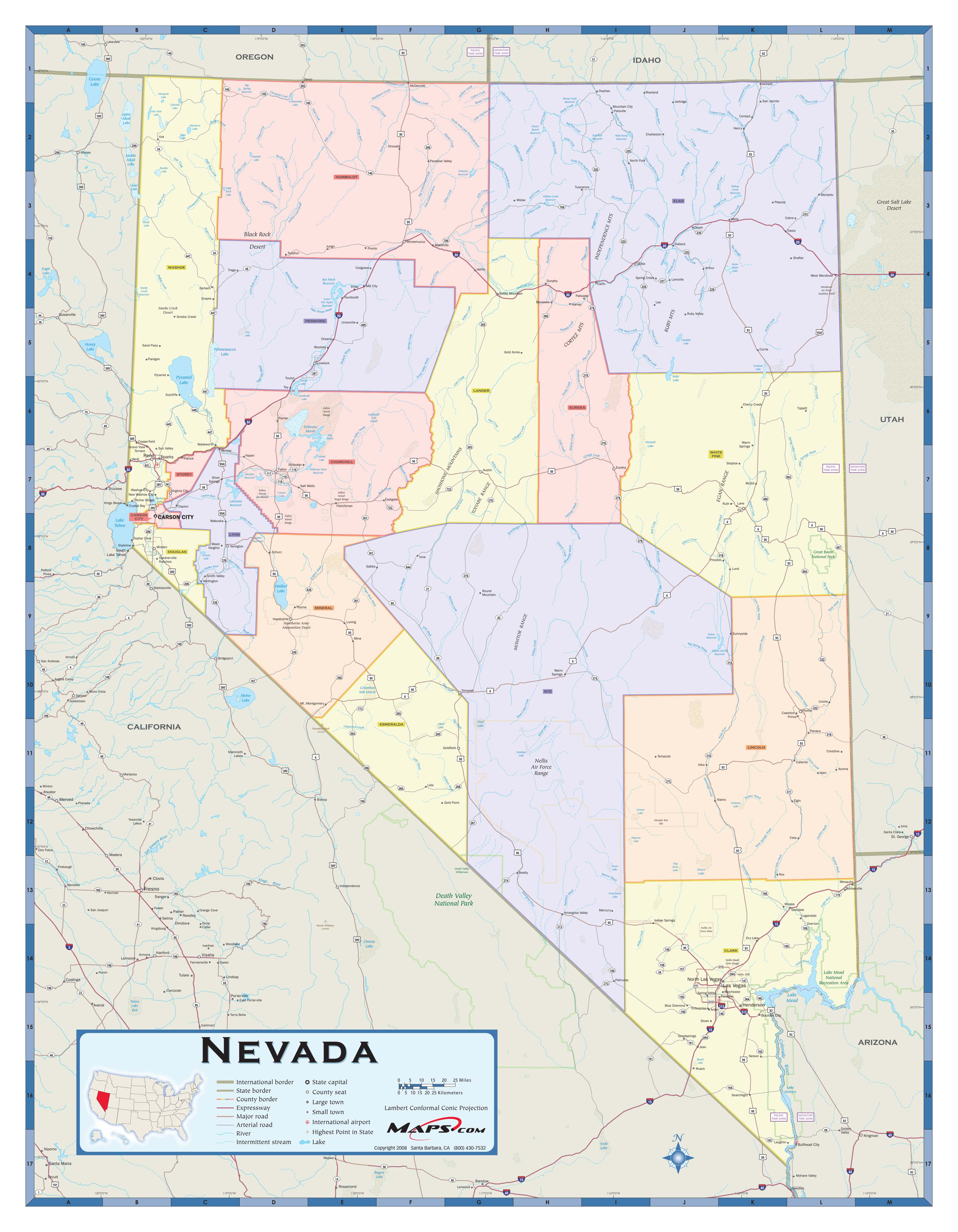 Nevada Counties Wall Map by MapSales