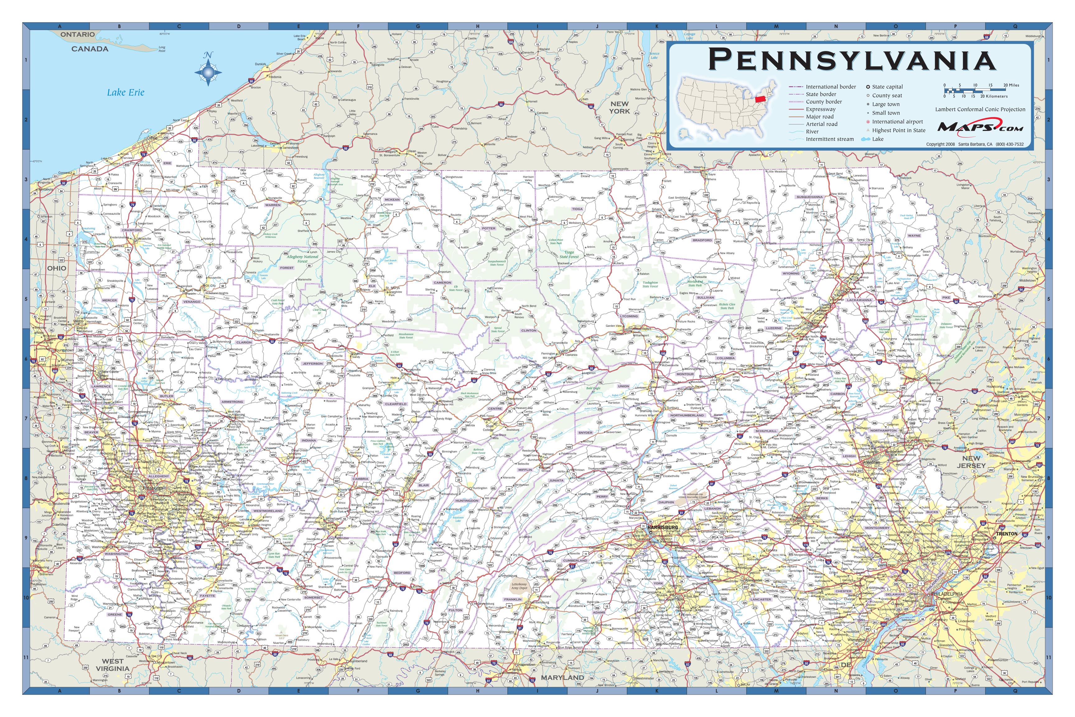 Pennsylvania County Highway Wall Map by Maps.com - MapSales