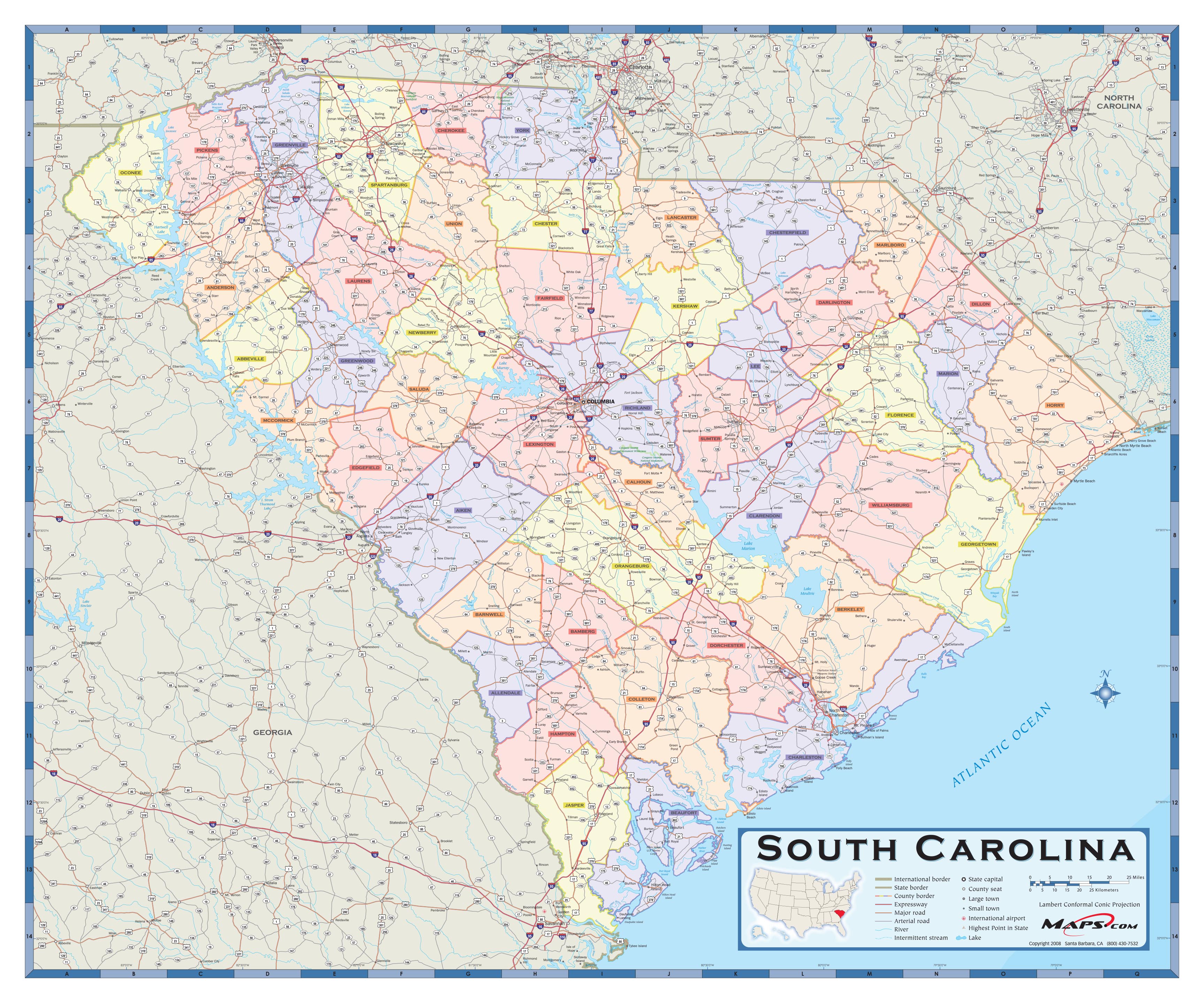 South Carolina Counties Wall Map By Mapsales