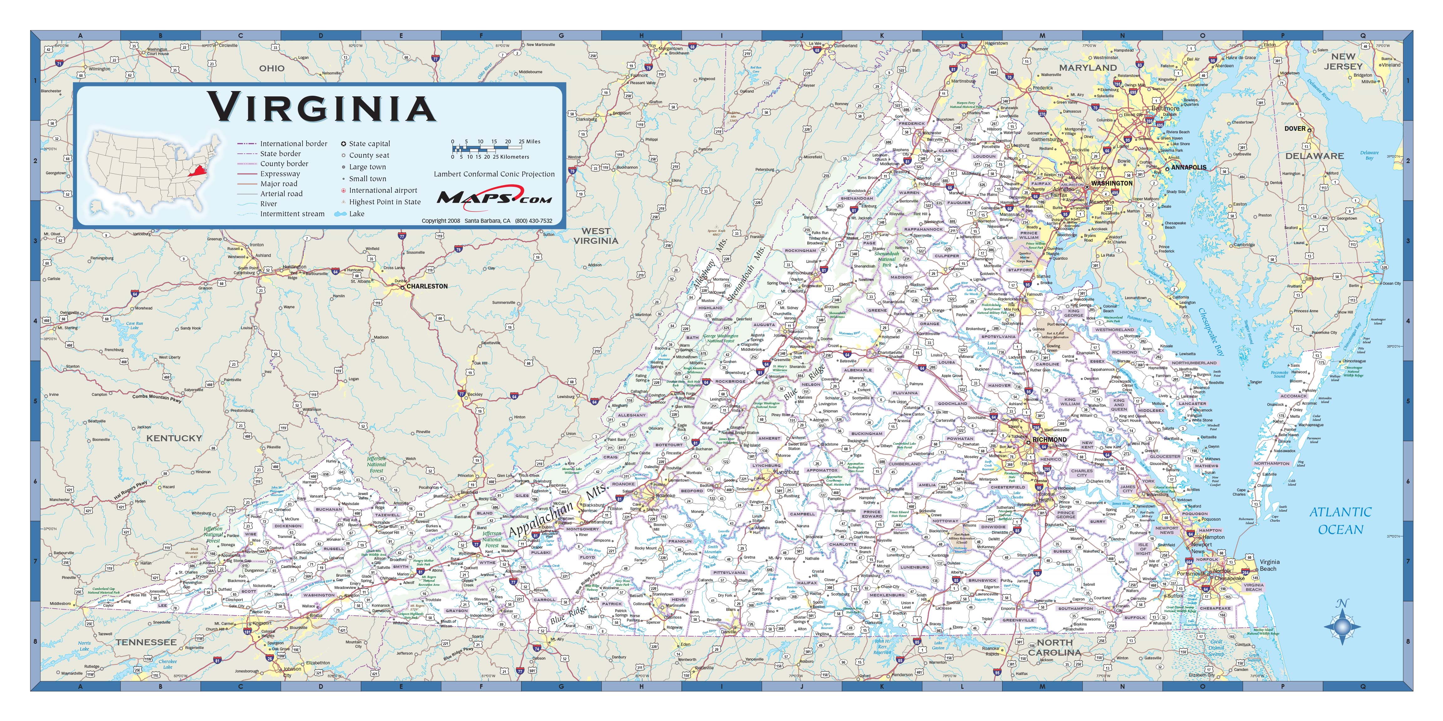 Map Of Virginia With County Lines - Map of world