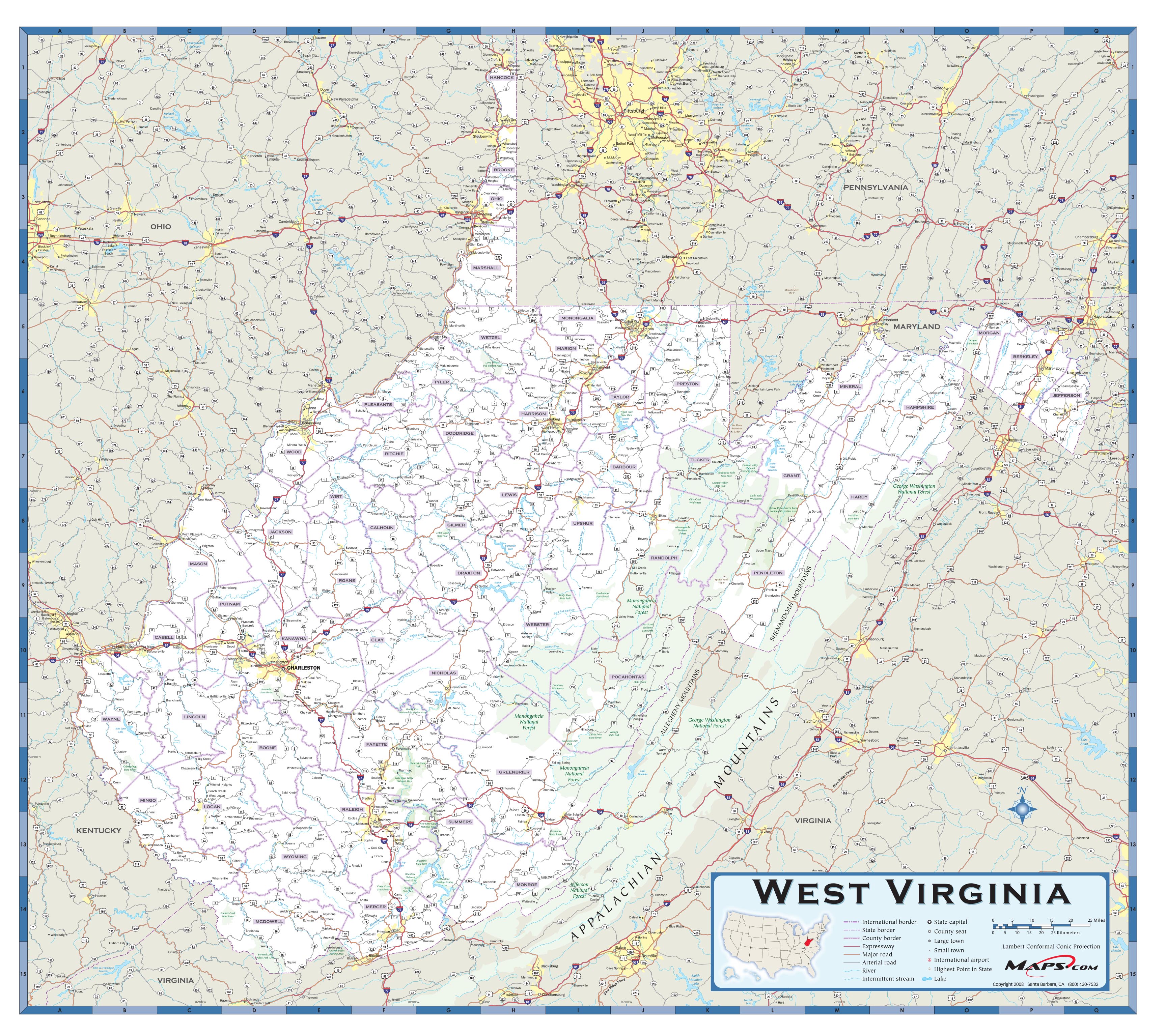 West Virginia County Highway Wall Map by MapSales
