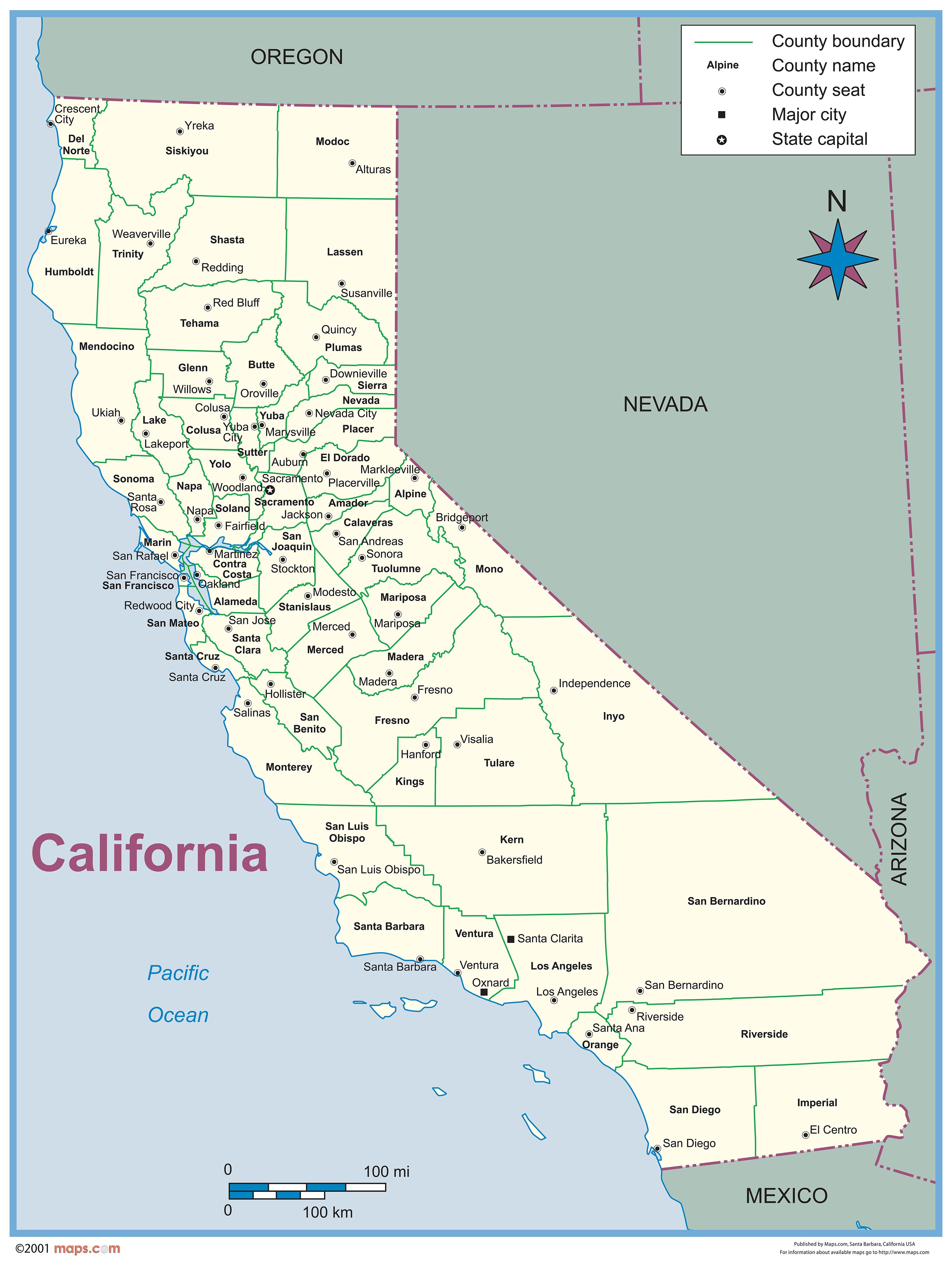 California County Outline Wall Map By Mapsales