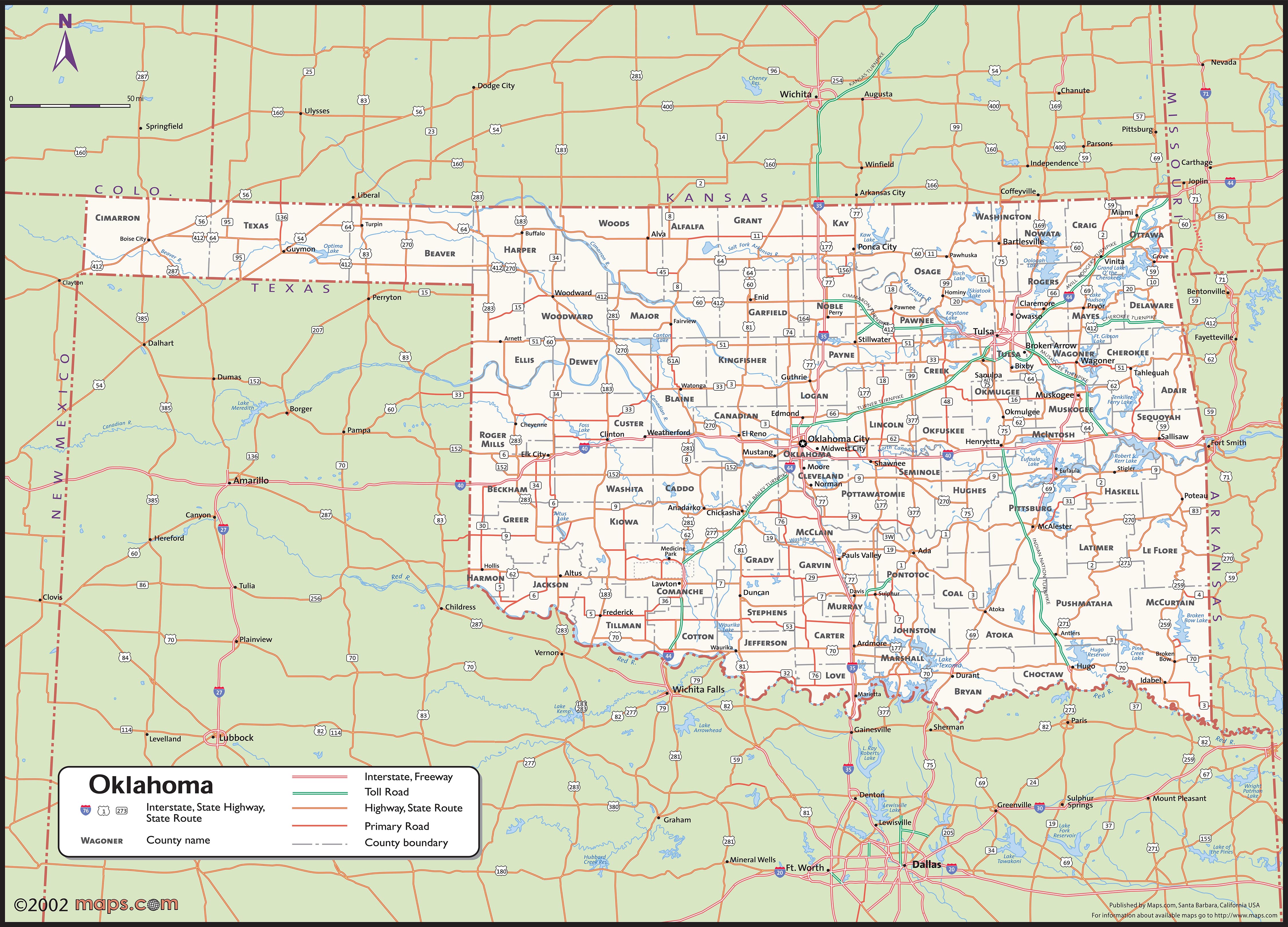 Oklahoma Wall Map With Counties By Mapsales
