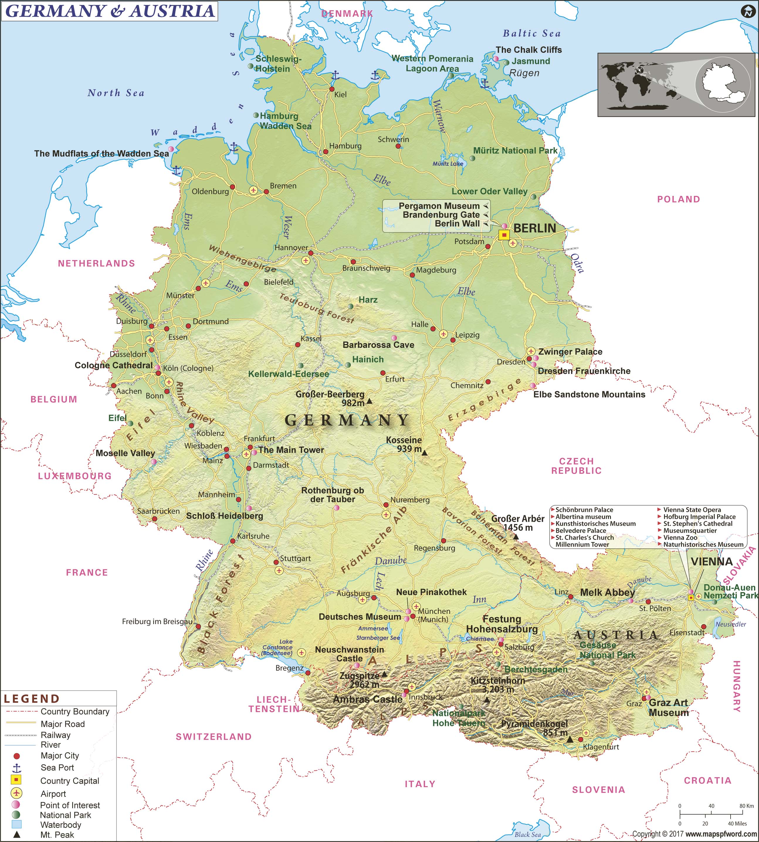 Austria/Germany Wall Map by Maps of World MapSales