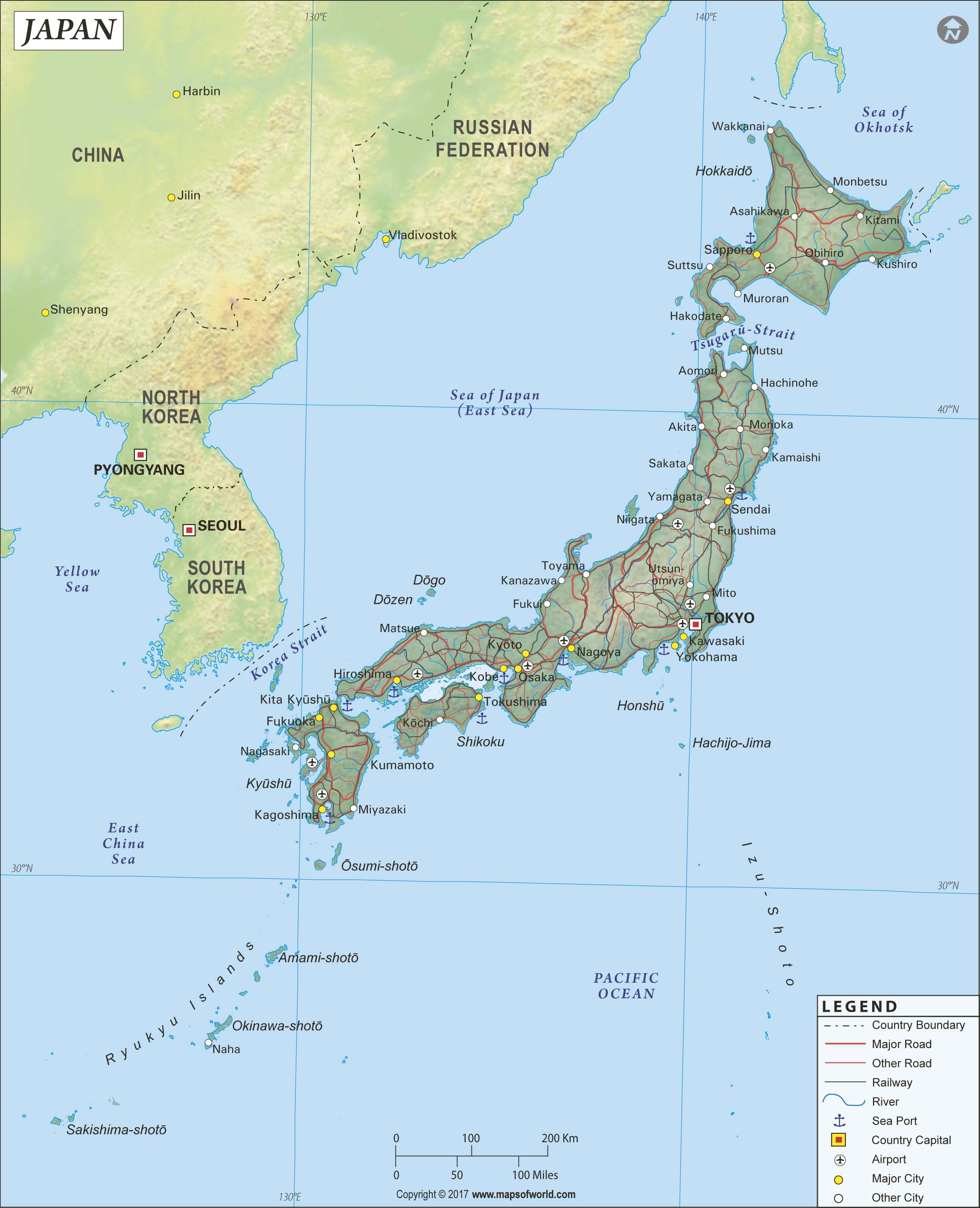 Physical And Political Map Of Japan - Map of world