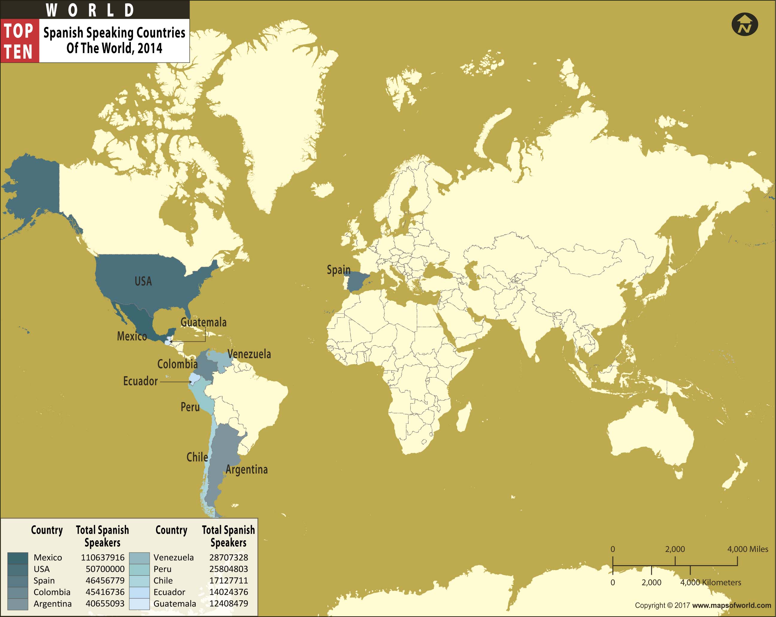 A Map Of Spanish Speaking Countries