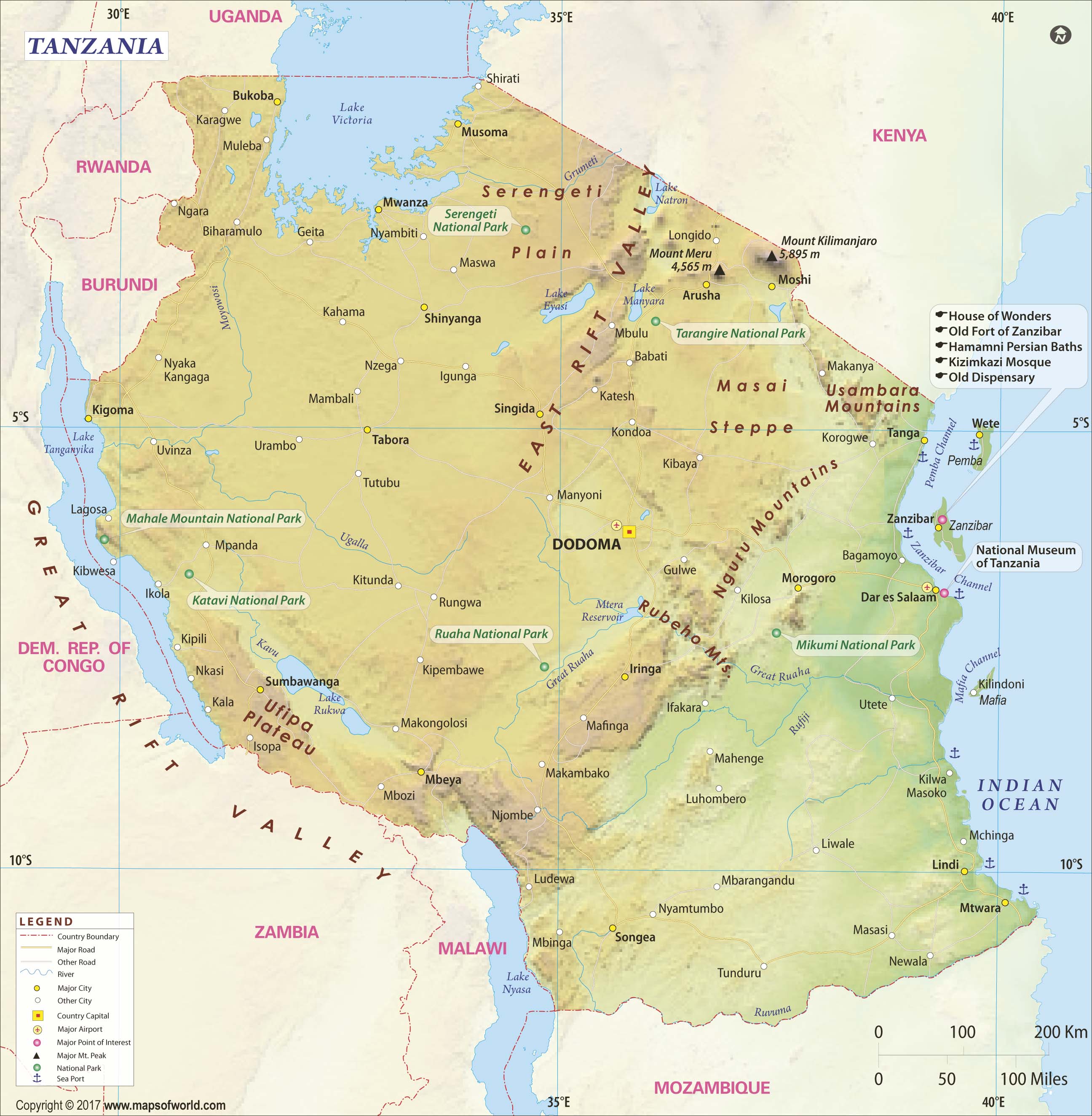 Tanzania Wall Map by Maps of World MapSales